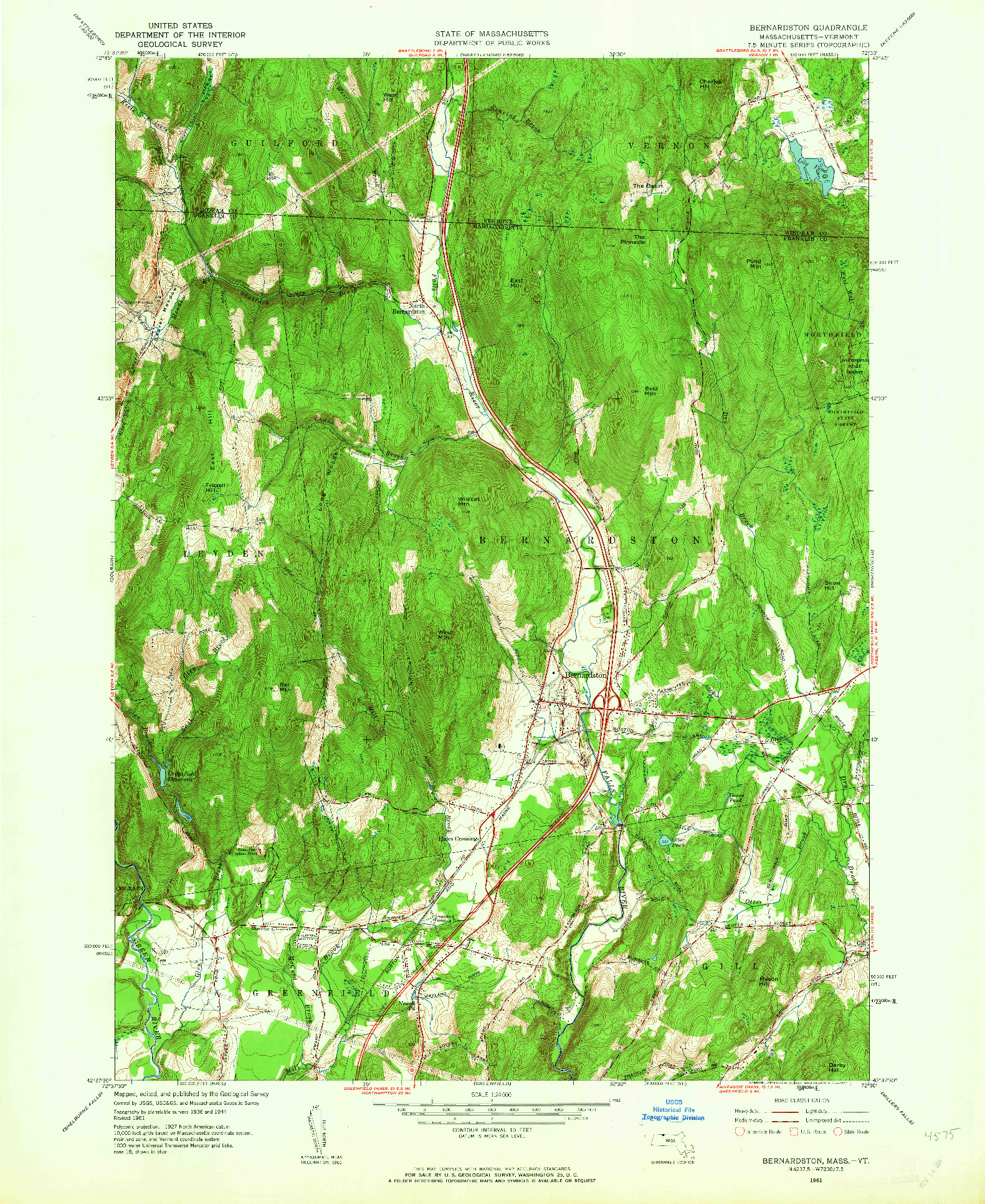 USGS 1:24000-SCALE QUADRANGLE FOR BERNARDSTON, MA 1961