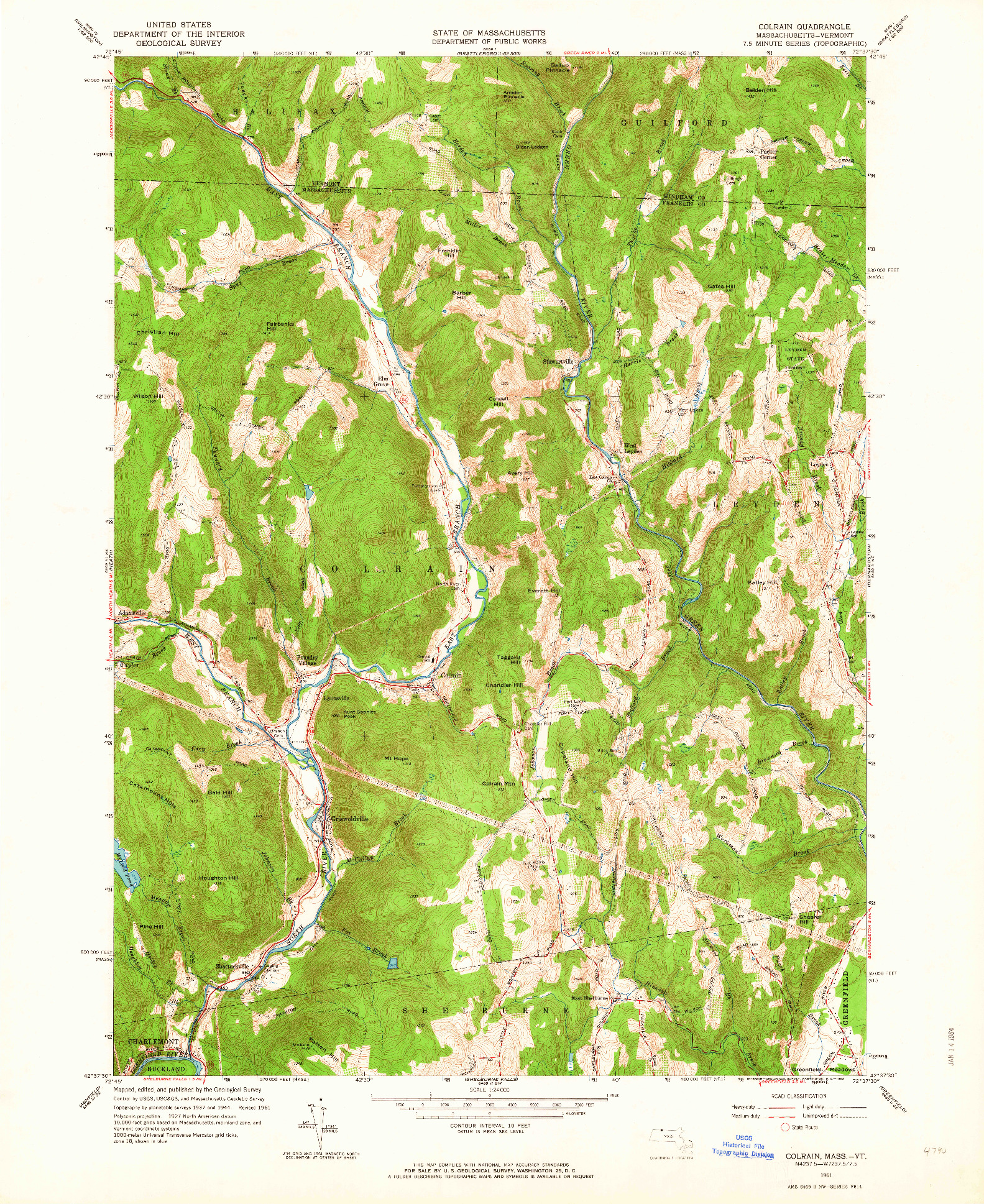 USGS 1:24000-SCALE QUADRANGLE FOR COLRAIN, MA 1961