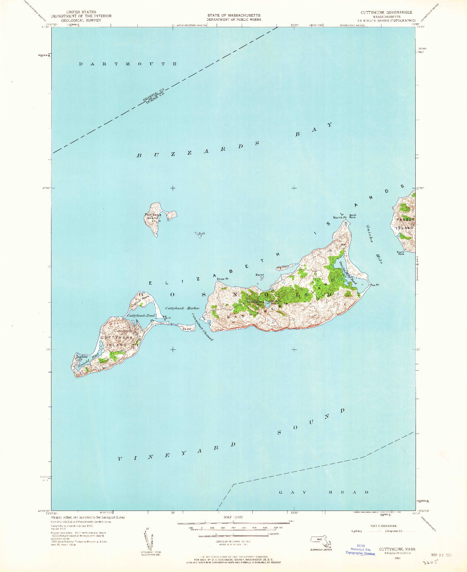 USGS 1:24000-SCALE QUADRANGLE FOR CUTTYHUNK, MA 1951