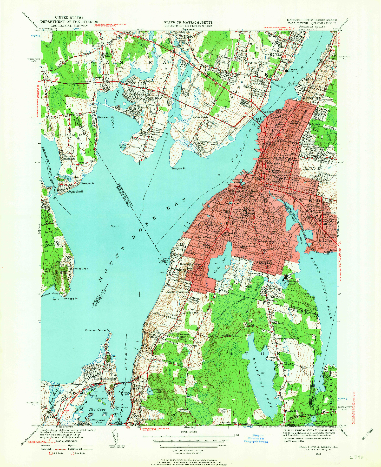 USGS 1:24000-SCALE QUADRANGLE FOR FALL RIVER, MA 1949