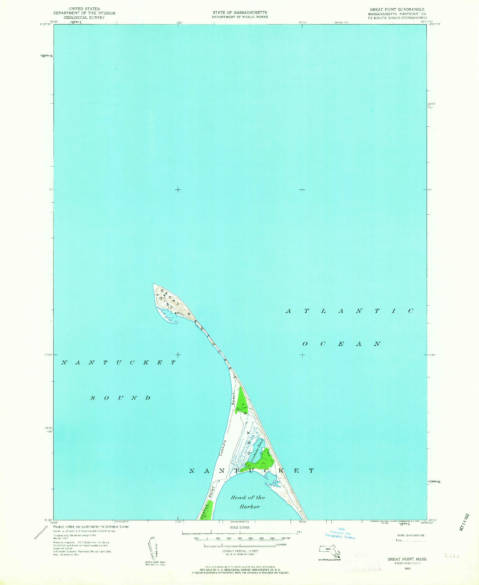 USGS 1:24000-SCALE QUADRANGLE FOR GREAT POINT, MA 1951