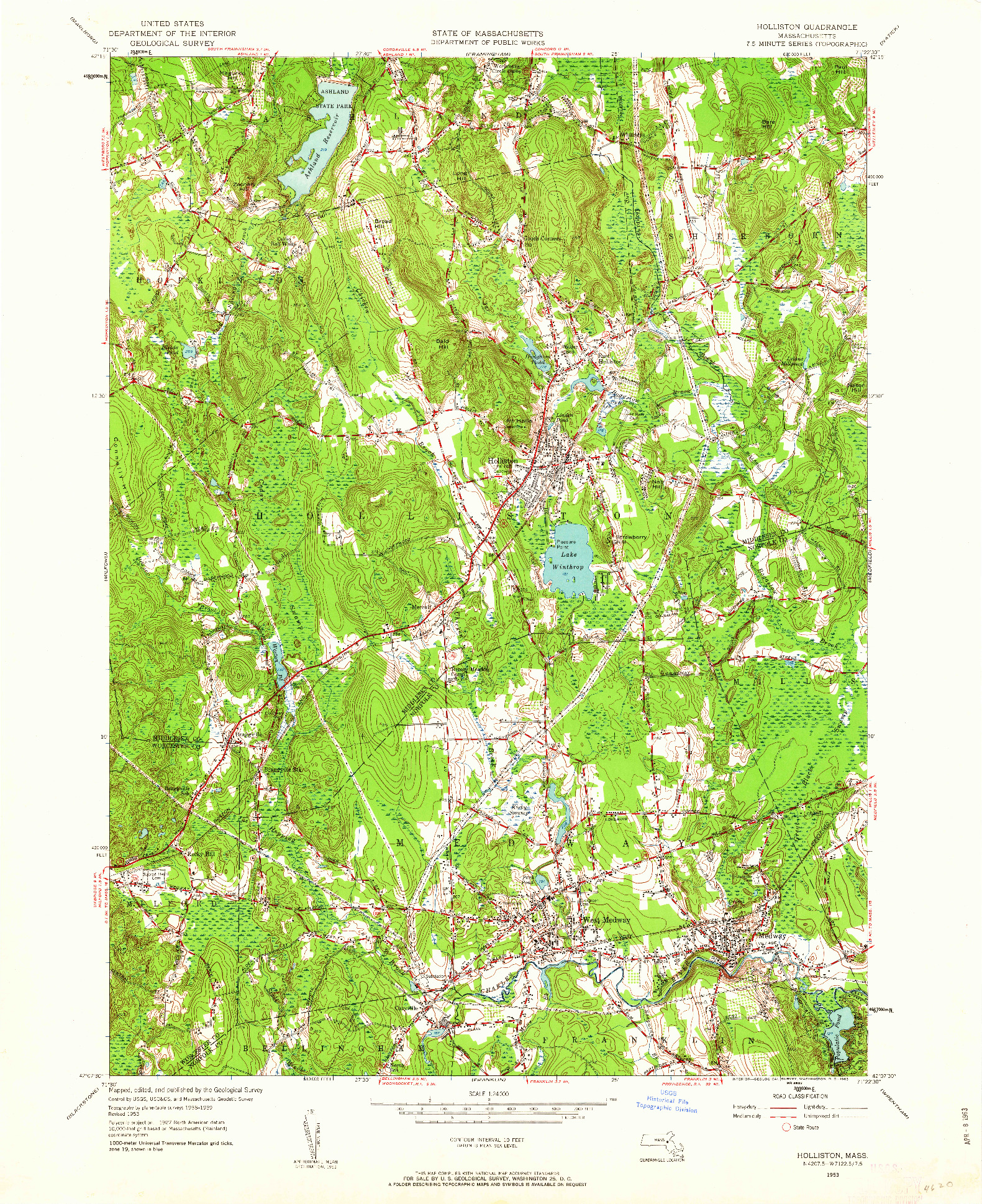 USGS 1:24000-SCALE QUADRANGLE FOR HOLLISTON, MA 1953