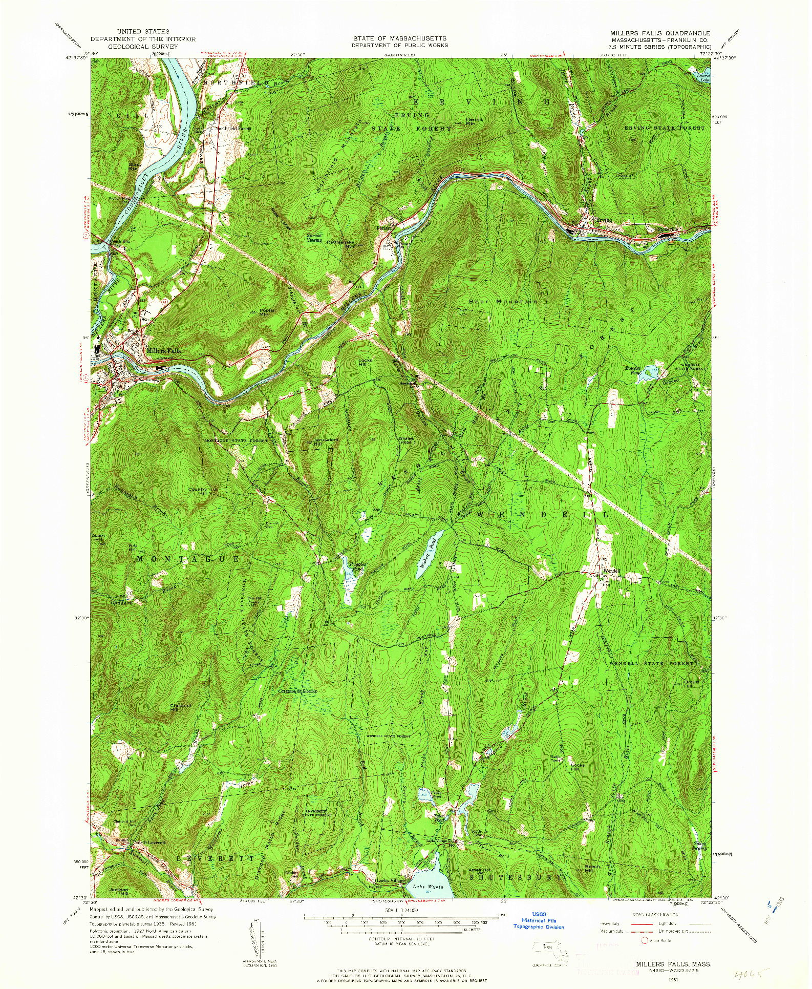 USGS 1:24000-SCALE QUADRANGLE FOR MILLERS FALLS, MA 1961