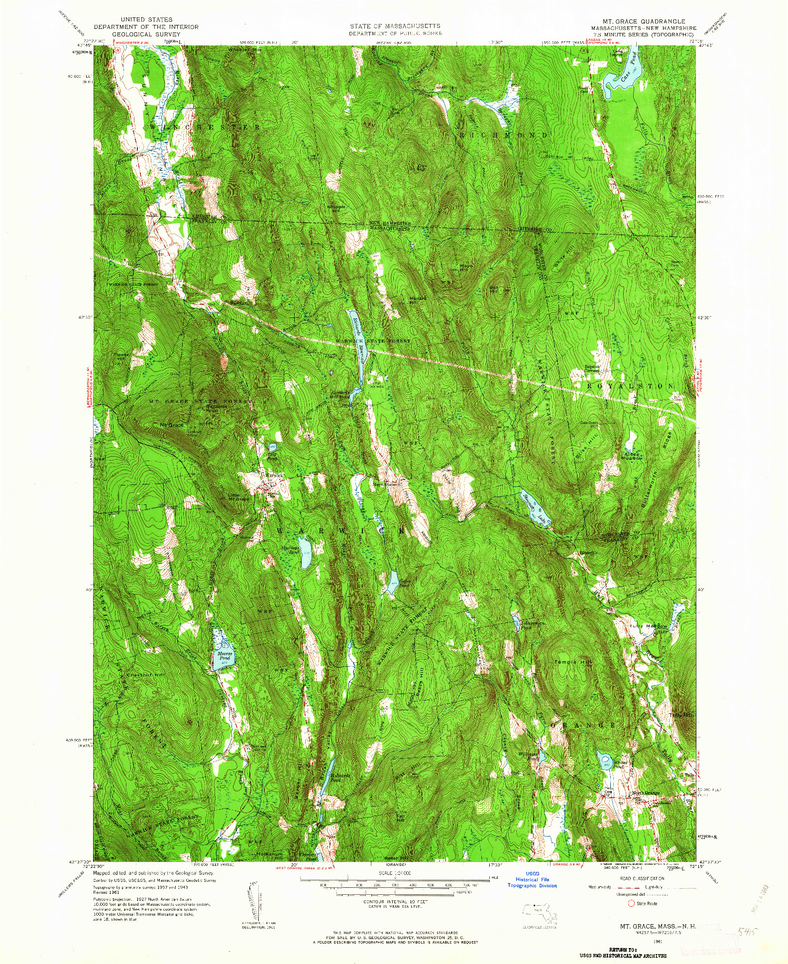 USGS 1:24000-SCALE QUADRANGLE FOR MT GRACE, MA 1961