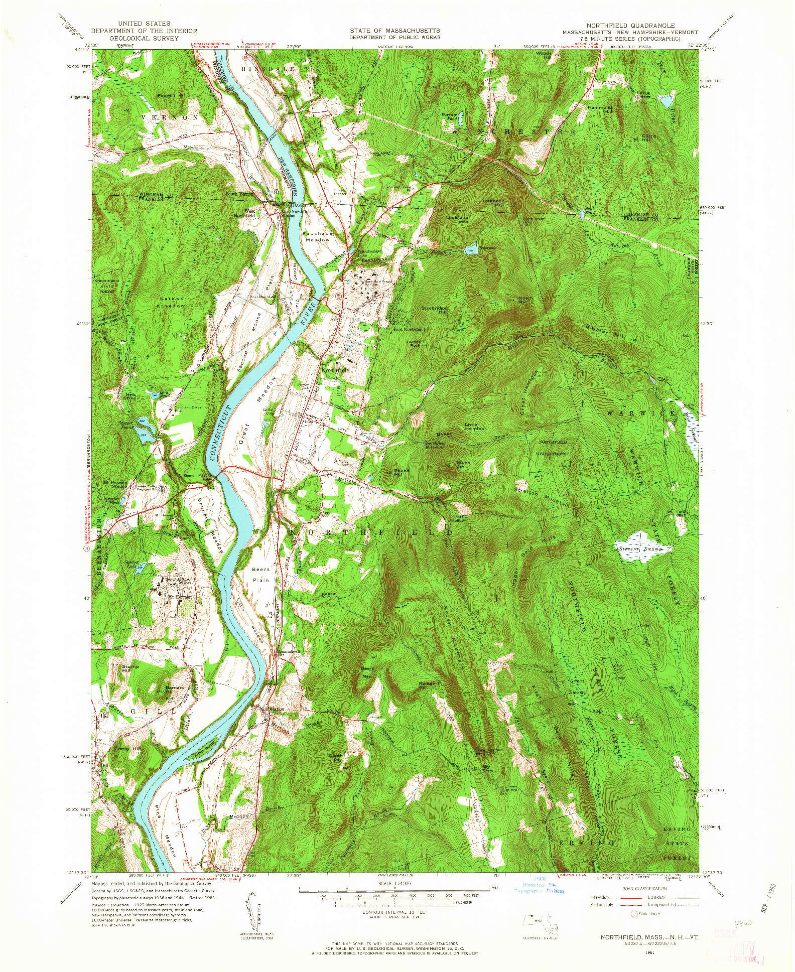 USGS 1:24000-SCALE QUADRANGLE FOR NORTHFIELD, MA 1961