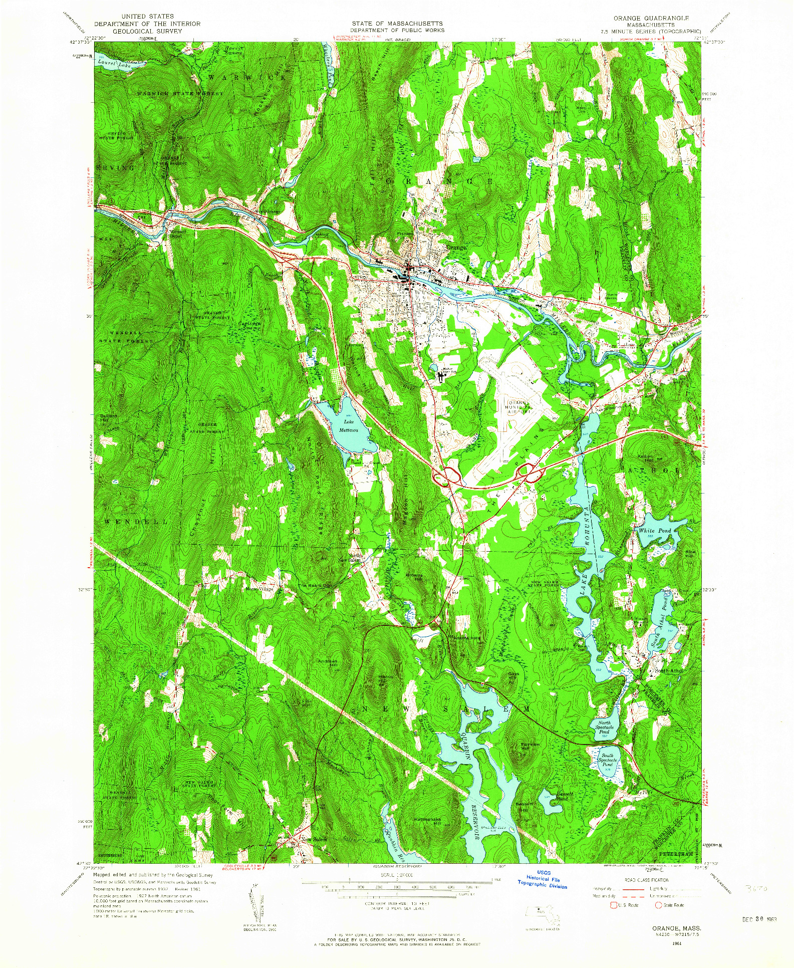 USGS 1:24000-SCALE QUADRANGLE FOR ORANGE, MA 1961