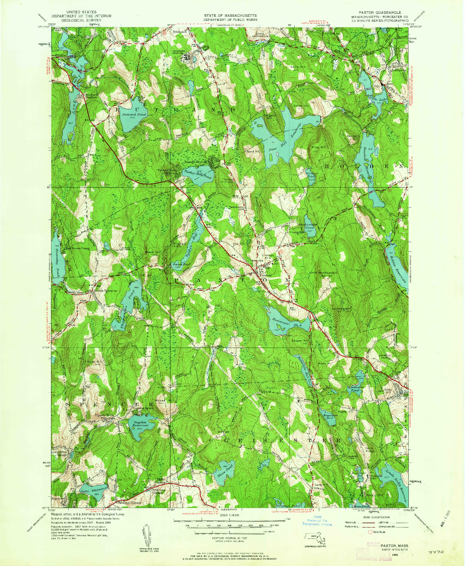 USGS 1:24000-SCALE QUADRANGLE FOR PAXTON, MA 1950