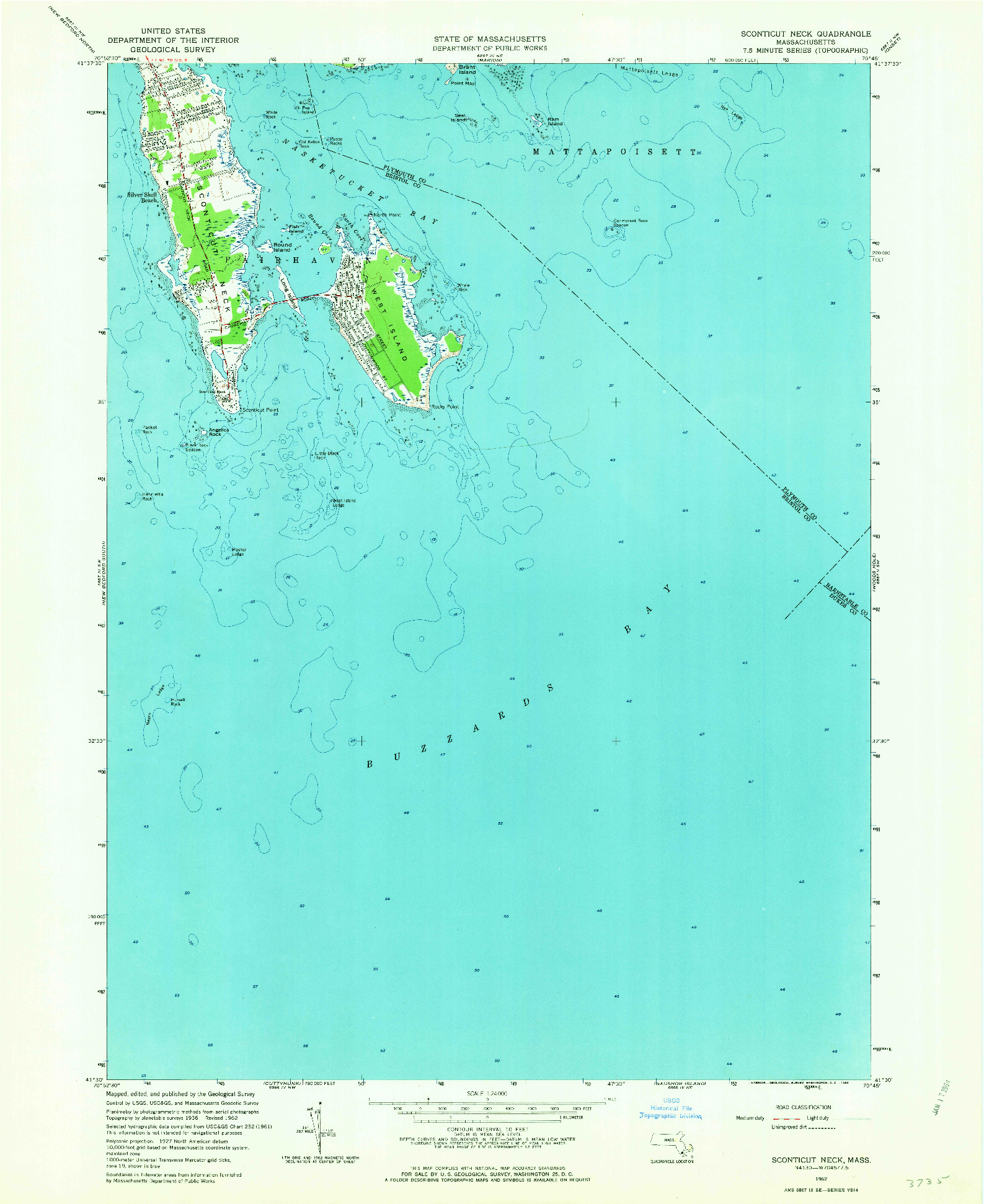 USGS 1:24000-SCALE QUADRANGLE FOR SCONTICUT NECK, MA 1962