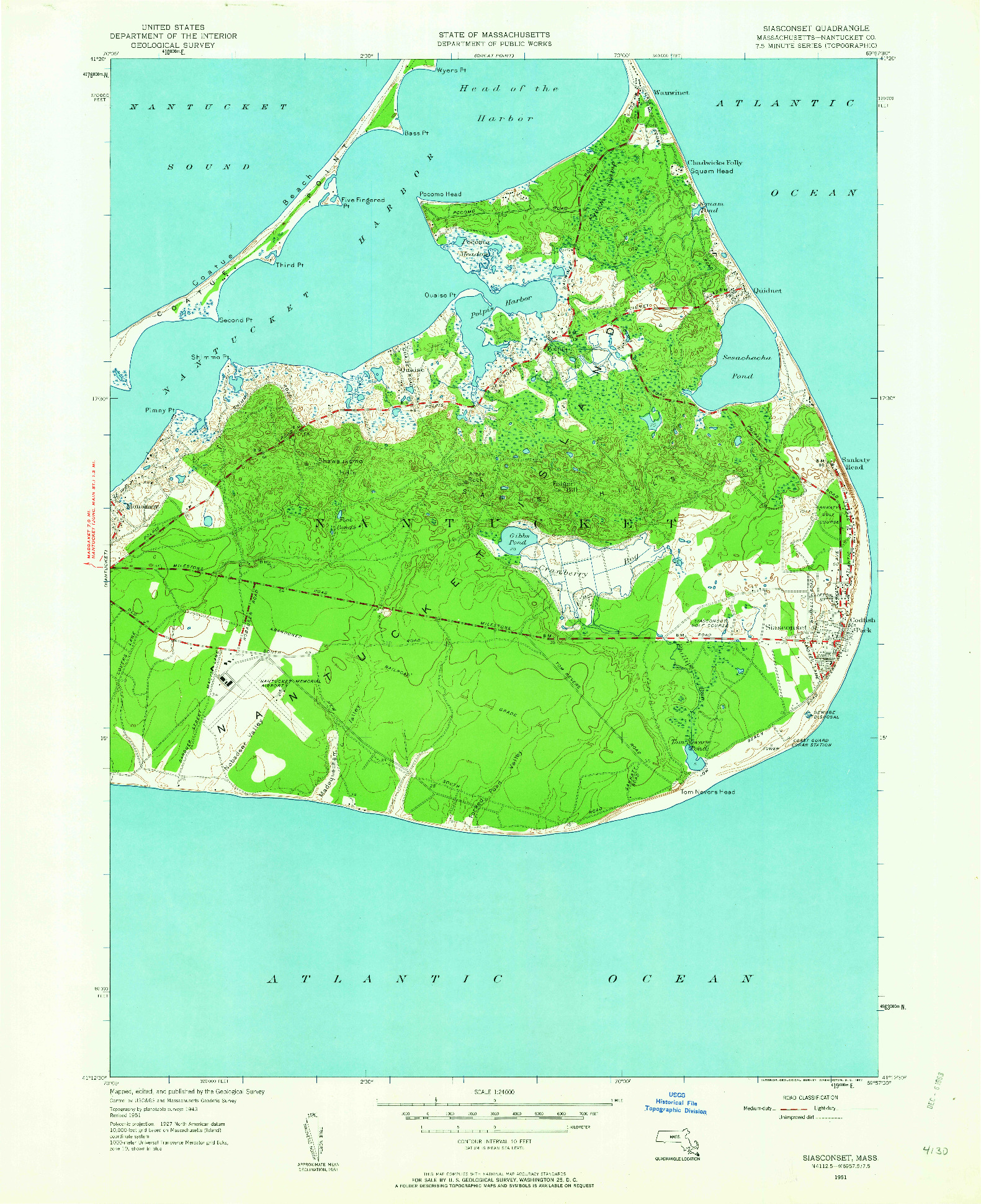 USGS 1:24000-SCALE QUADRANGLE FOR SIASCONSET, MA 1951