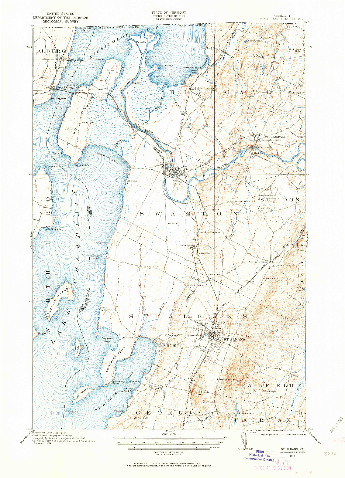 USGS 1:62500-SCALE QUADRANGLE FOR ST. ALBANS, VT 1914