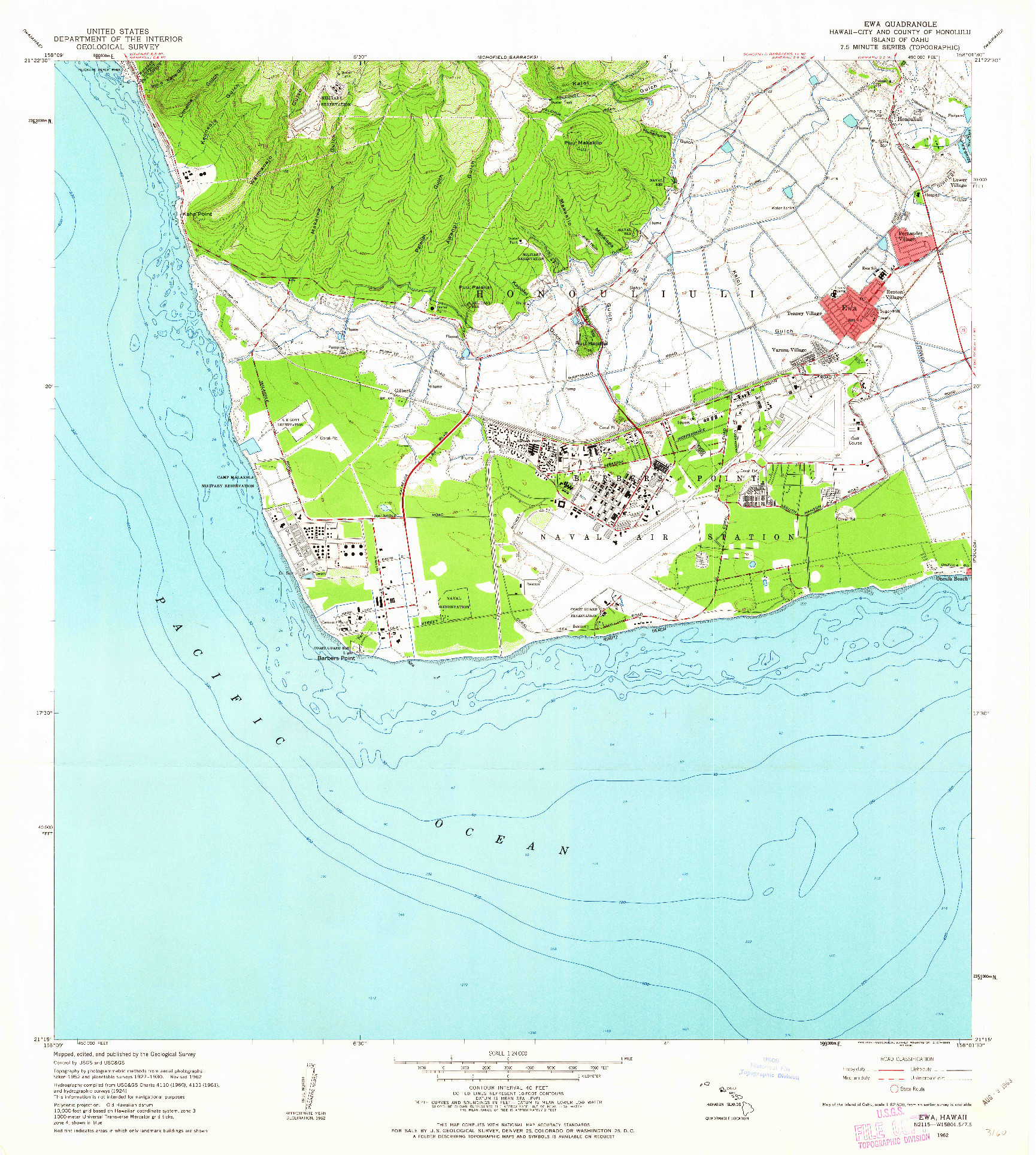 USGS 1:24000-SCALE QUADRANGLE FOR EWA, HI 1962