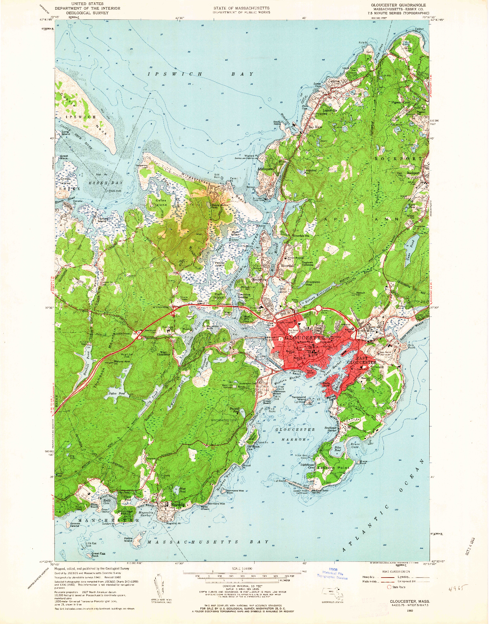 USGS 1:24000-SCALE QUADRANGLE FOR GLOUCESTER, MA 1960