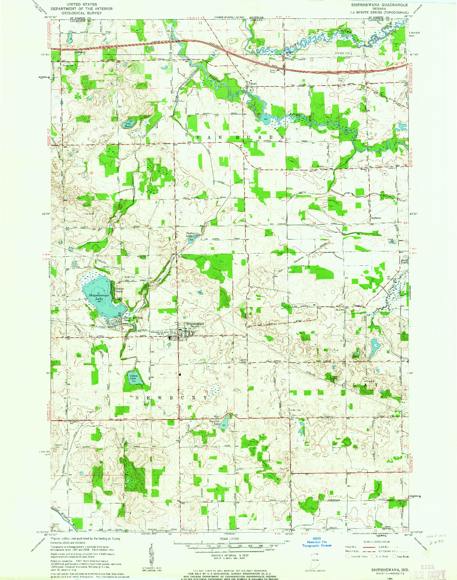 USGS 1:24000-SCALE QUADRANGLE FOR SHIPSHEWANA, IN 1961