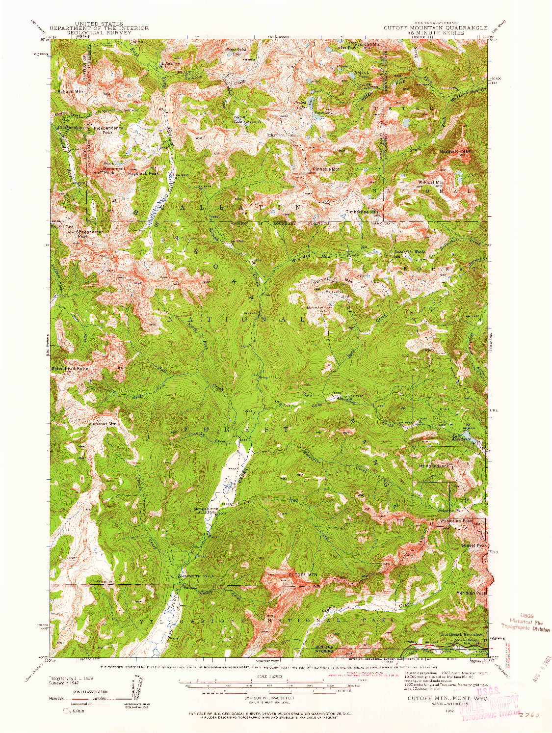 USGS 1:62500-SCALE QUADRANGLE FOR CUTOFF MTN, MT 1942