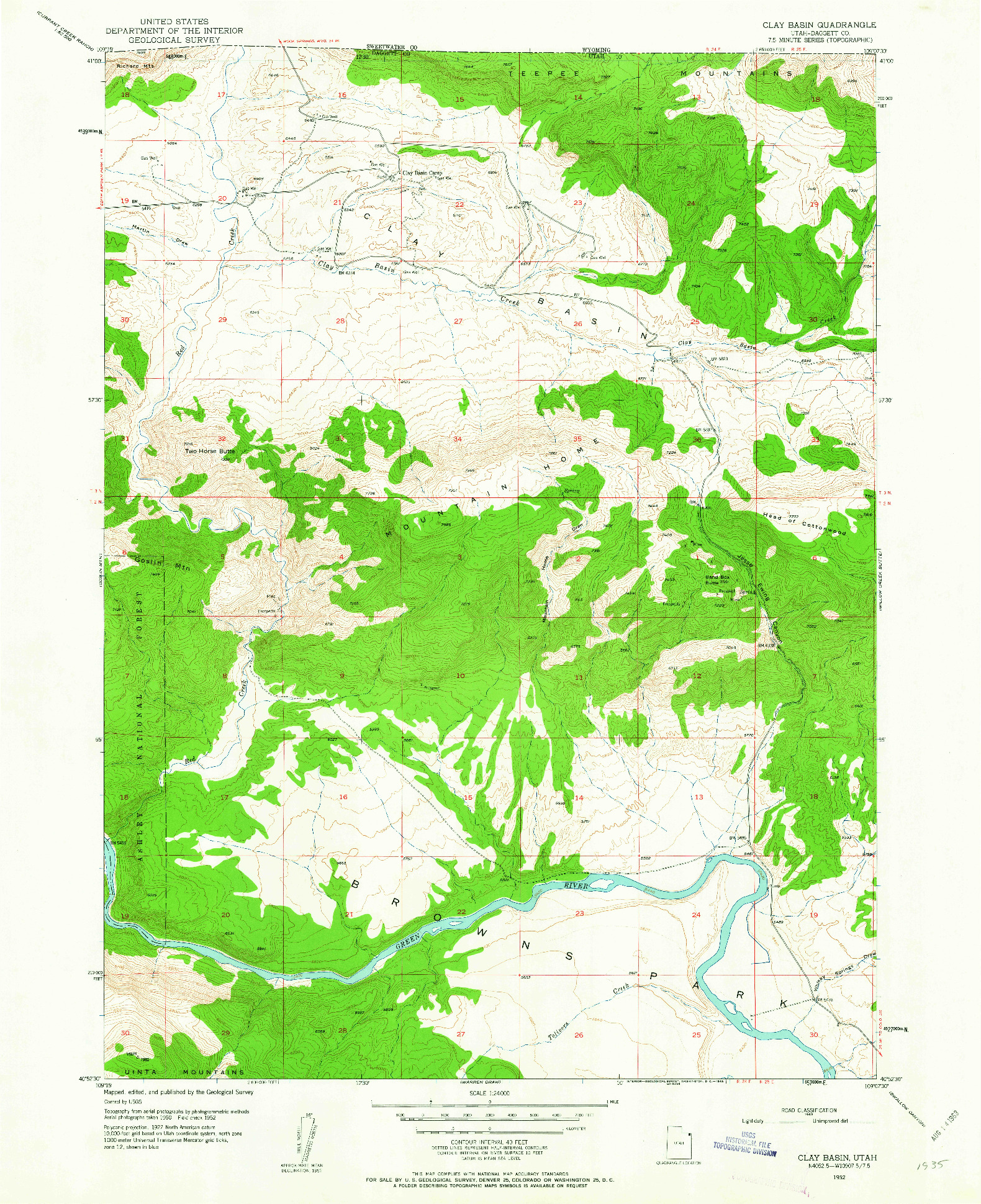 USGS 1:24000-SCALE QUADRANGLE FOR CLAY BASIN, UT 1952