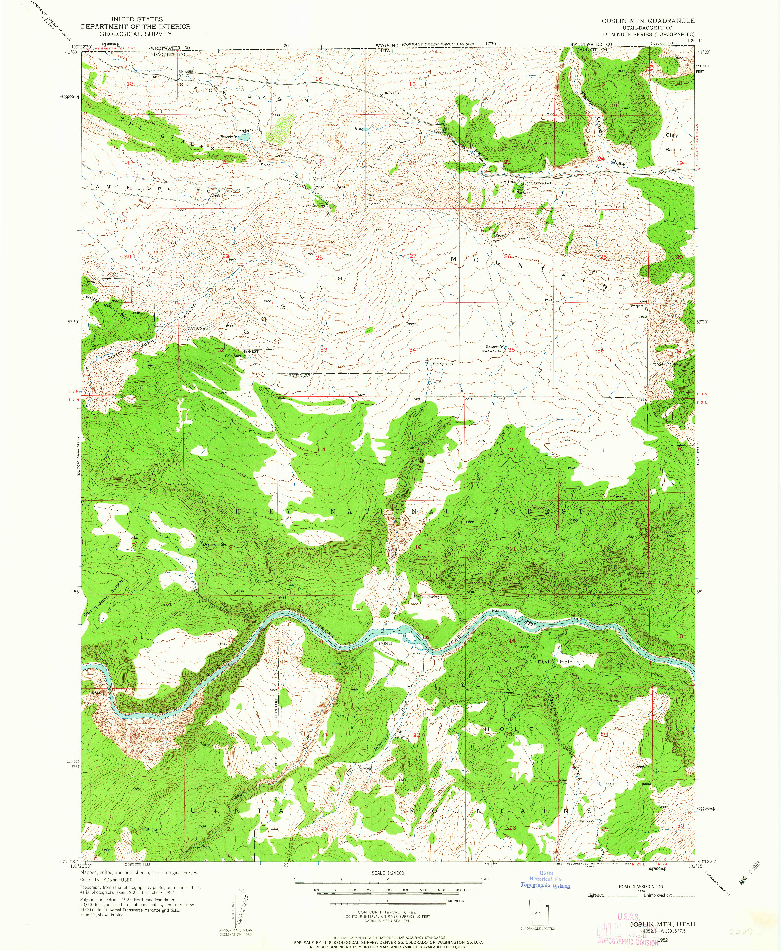 USGS 1:24000-SCALE QUADRANGLE FOR GOSLIN MTN, UT 1952