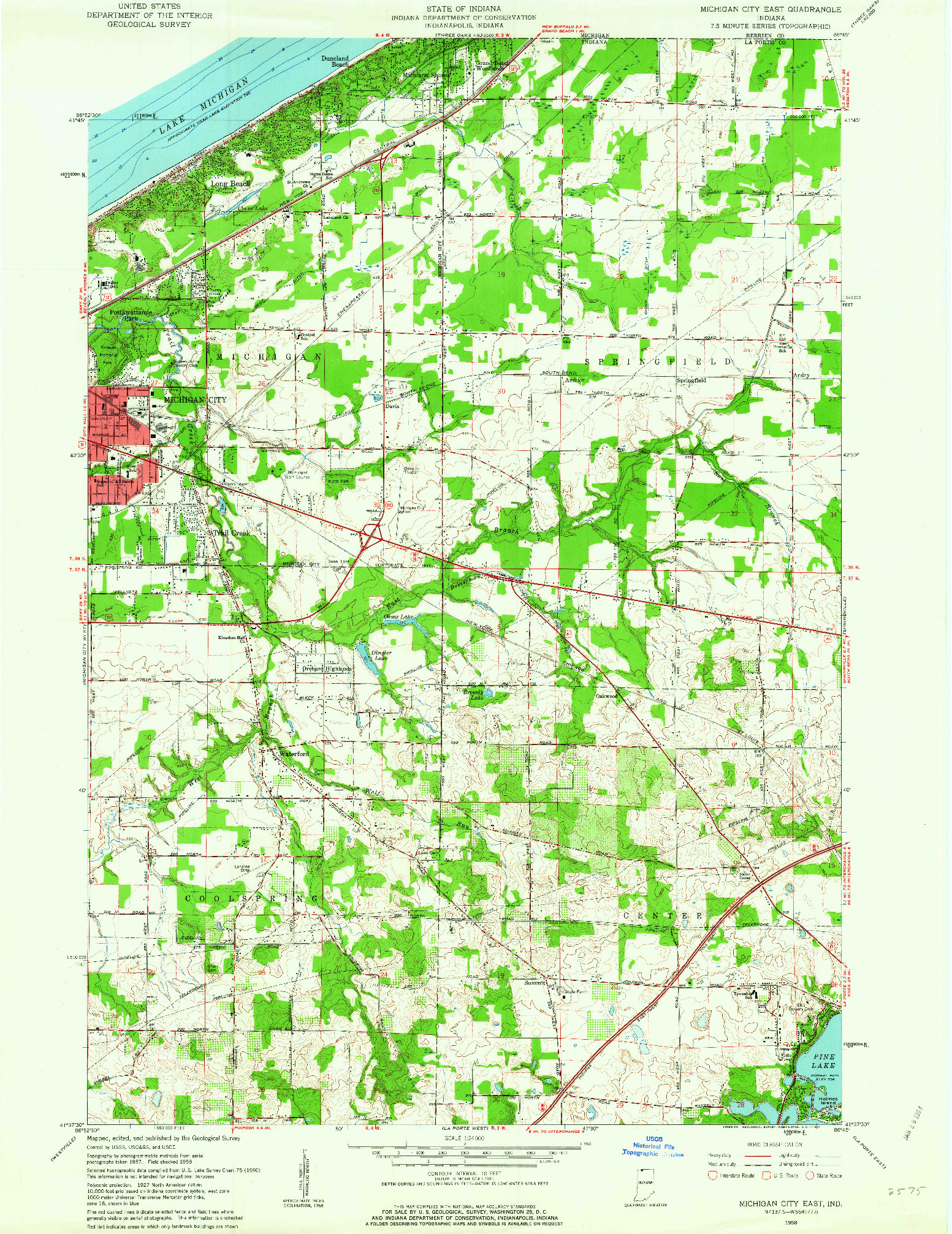 USGS 1:24000-SCALE QUADRANGLE FOR MICHIGAN CITY EAST, IN 1958