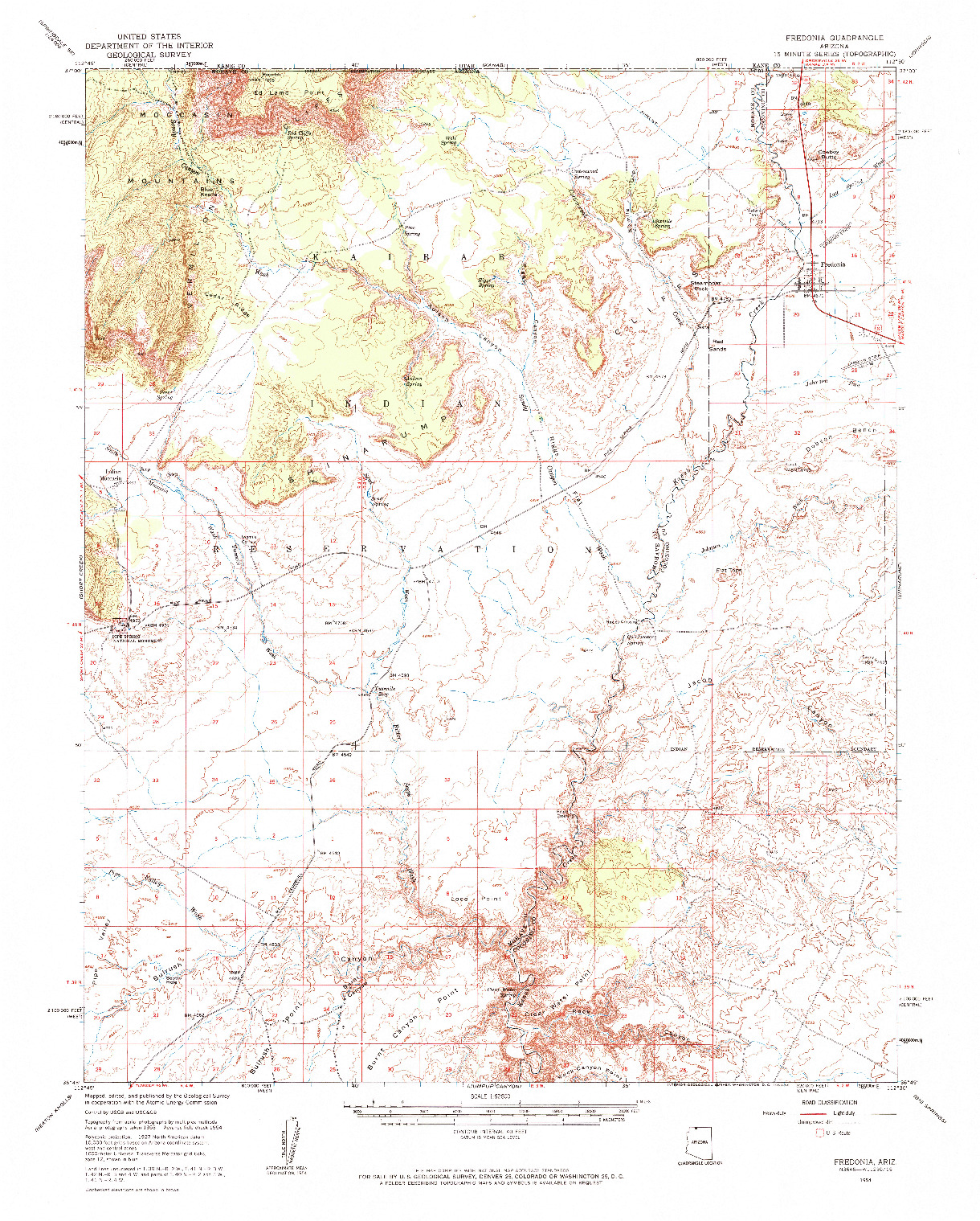 USGS 1:62500-SCALE QUADRANGLE FOR FREDONIA, AZ 1954