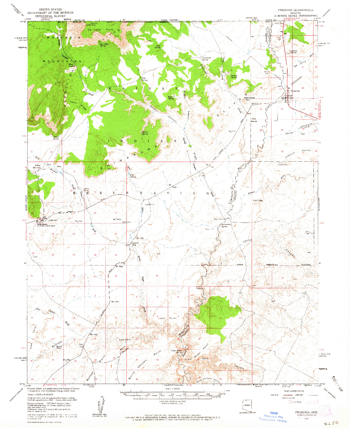 USGS 1:62500-SCALE QUADRANGLE FOR FREDONIA, AZ 1954