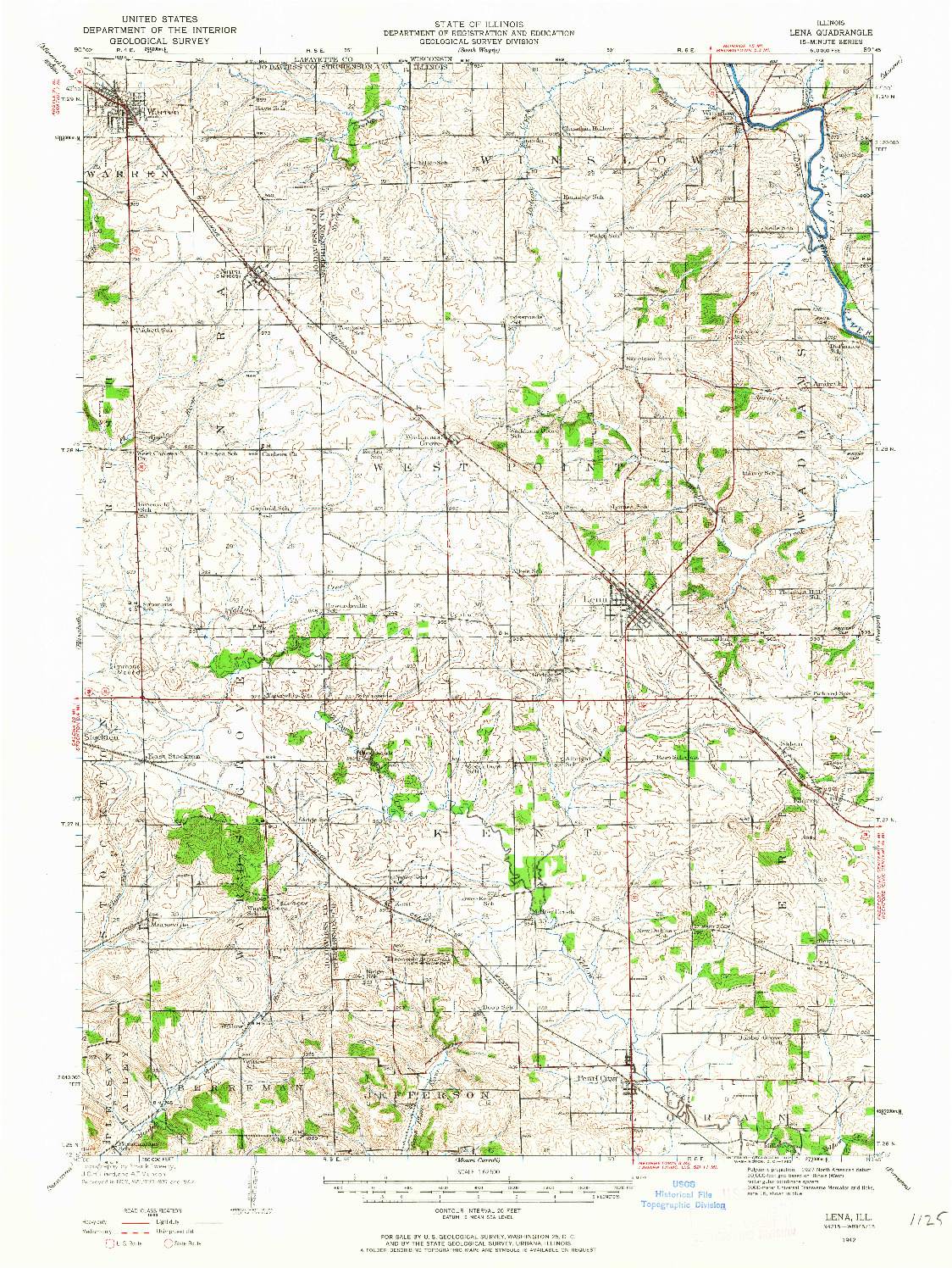 USGS 1:62500-SCALE QUADRANGLE FOR LENA, IL 1942