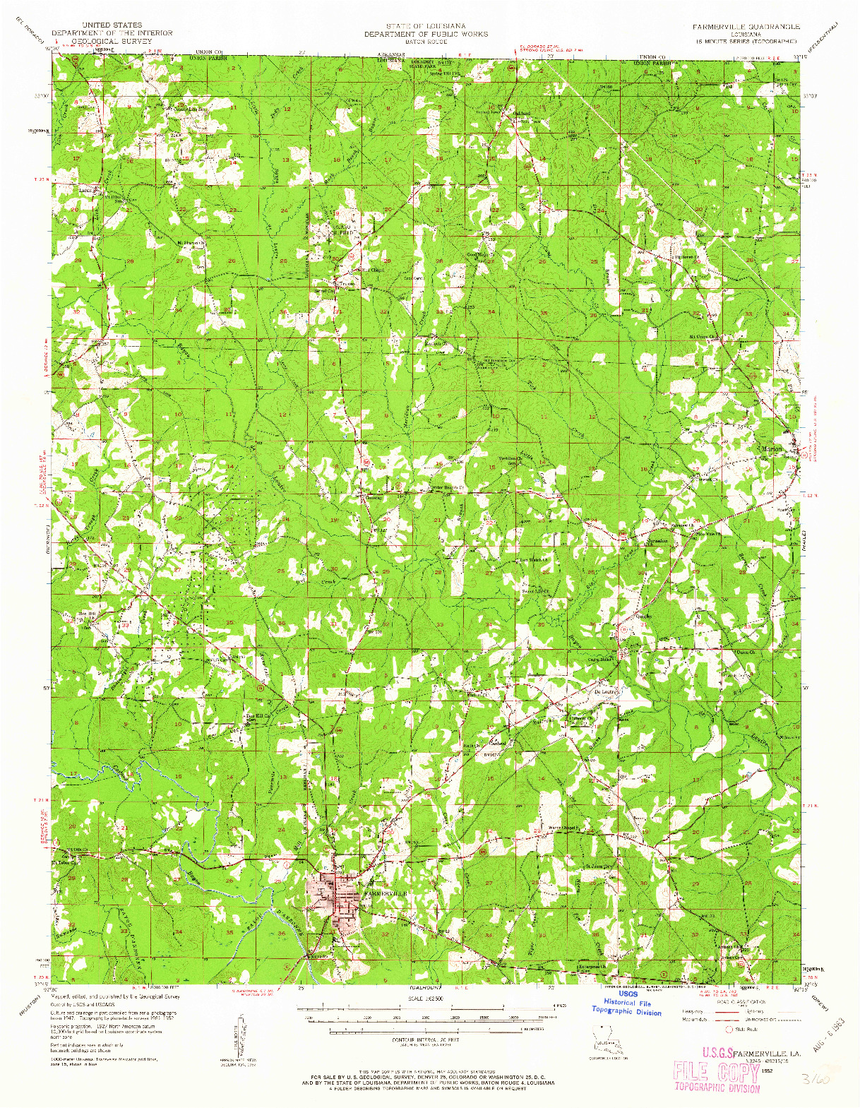 USGS 1:62500-SCALE QUADRANGLE FOR FARMERVILLE, LA 1952