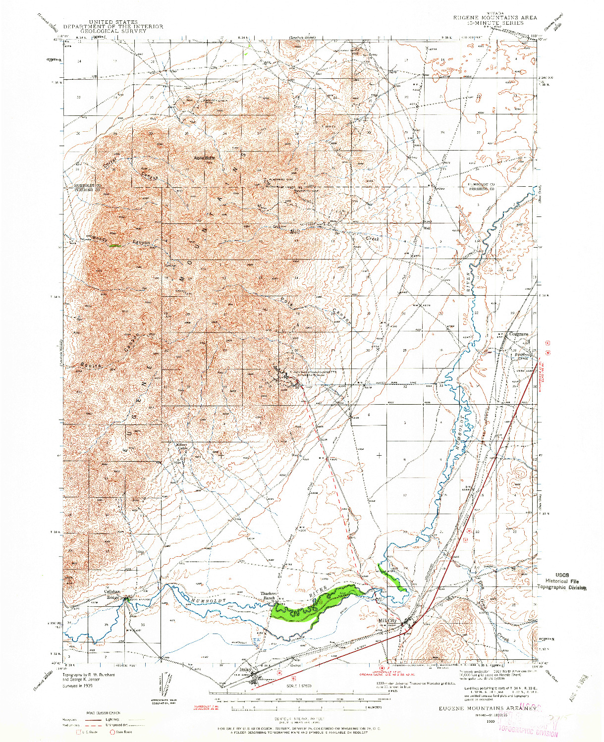 USGS 1:62500-SCALE QUADRANGLE FOR EUGENE MOUNTAINS AREA, NV 1939