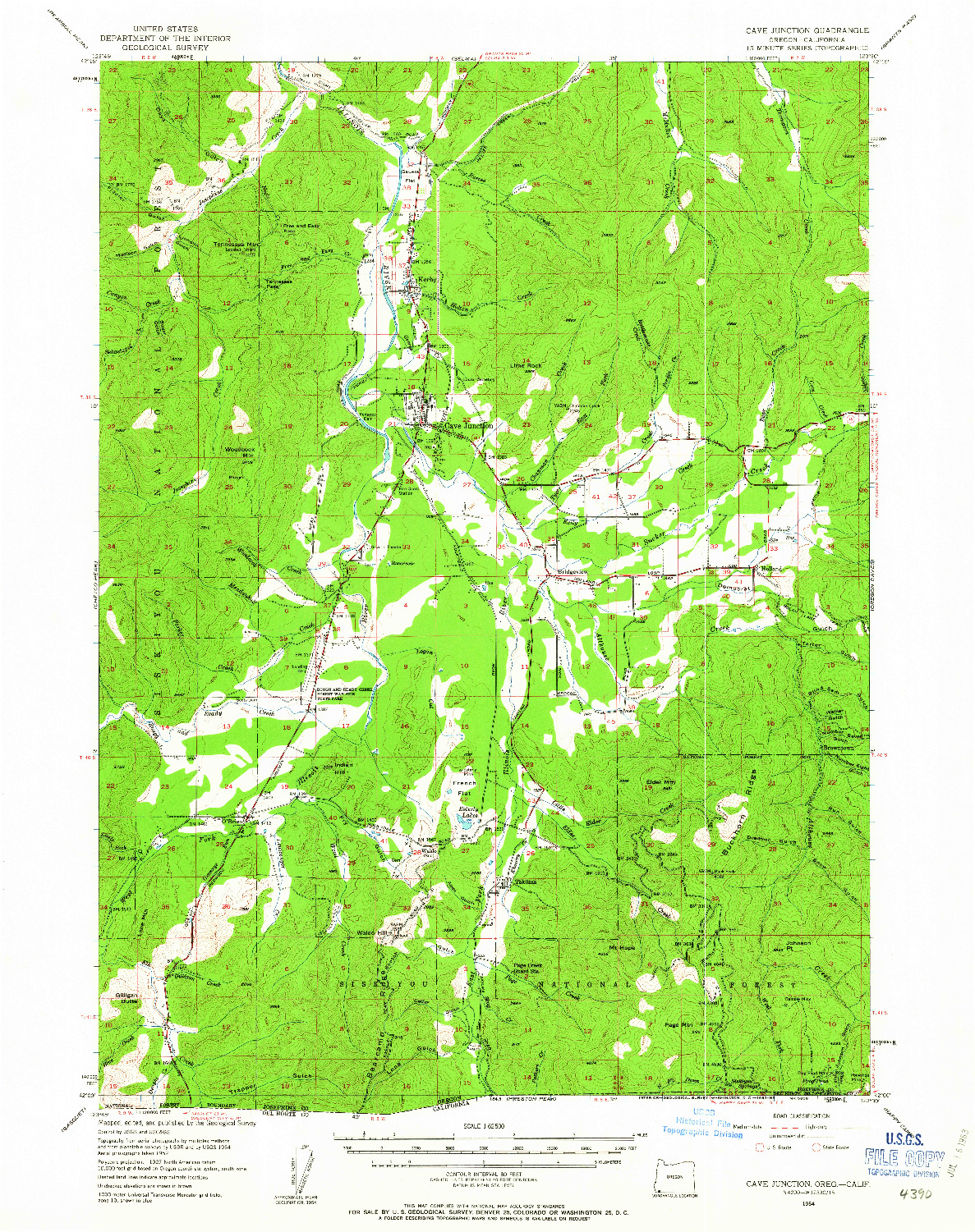 USGS 1:62500-SCALE QUADRANGLE FOR CAVE JUNCTION, OR 1954