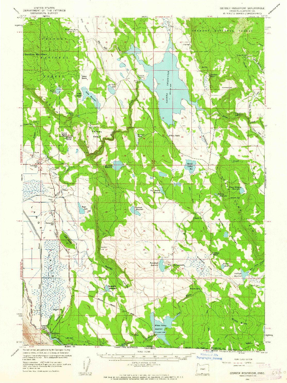 USGS 1:62500-SCALE QUADRANGLE FOR GERBER RESERVOIR, OR 1960