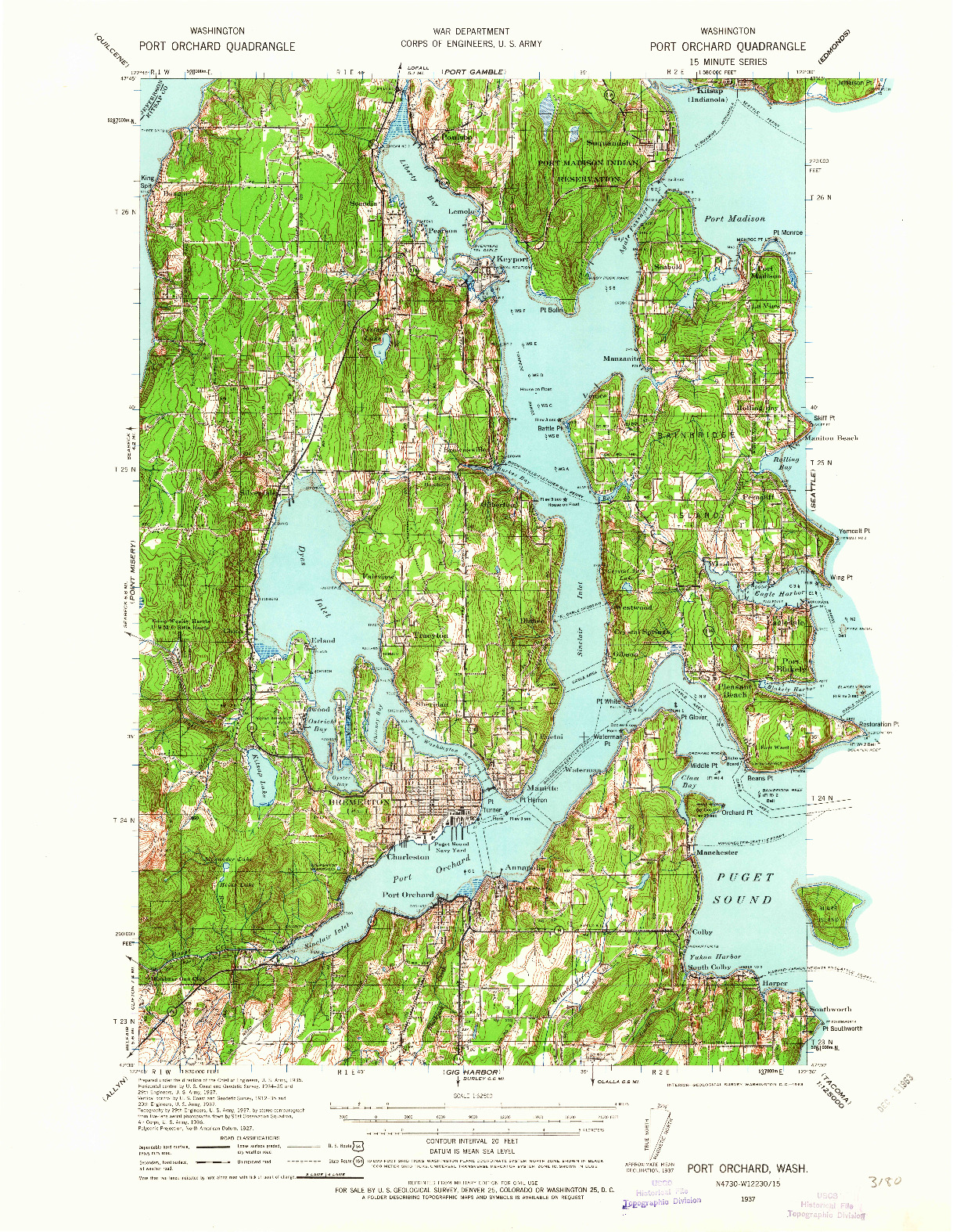 USGS 1:62500-SCALE QUADRANGLE FOR PORT ORCHARD, WA 1937