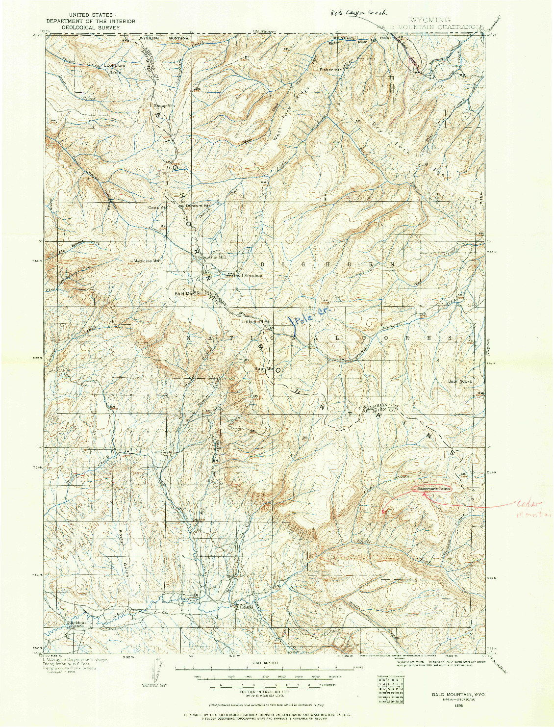 USGS 1:125000-SCALE QUADRANGLE FOR BALD MOUNTAIN, WY 1898