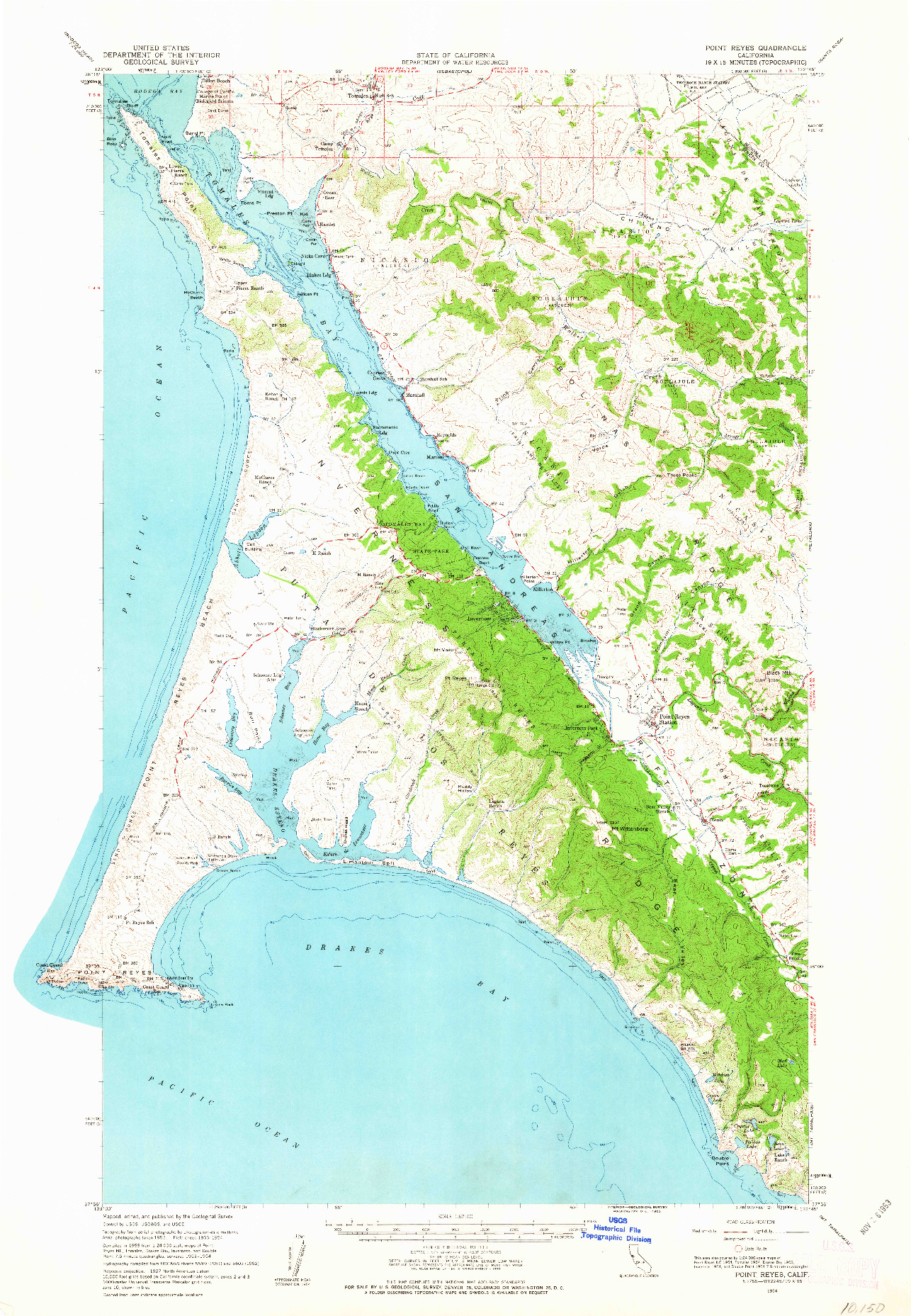 USGS 1:62500-SCALE QUADRANGLE FOR POINT REYES, CA 1954