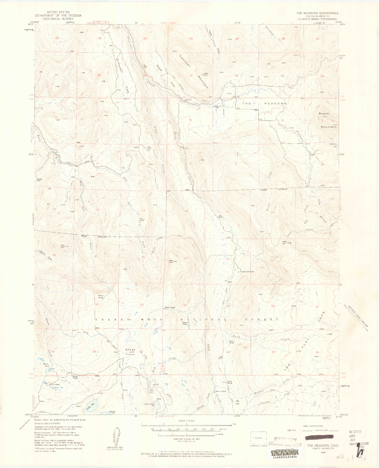 USGS 1:24000-SCALE QUADRANGLE FOR THE MEADOWS, CO 1955