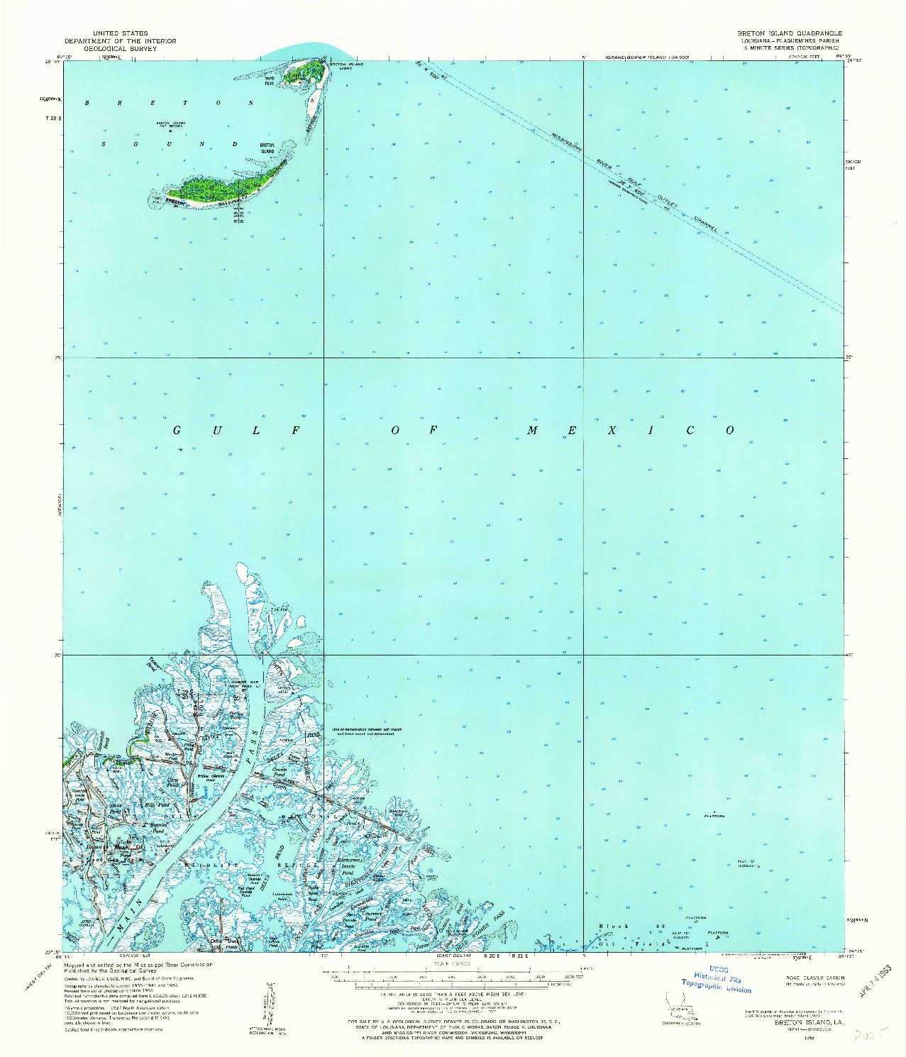 USGS 1:62500-SCALE QUADRANGLE FOR BRETON ISLAND, LA 1958