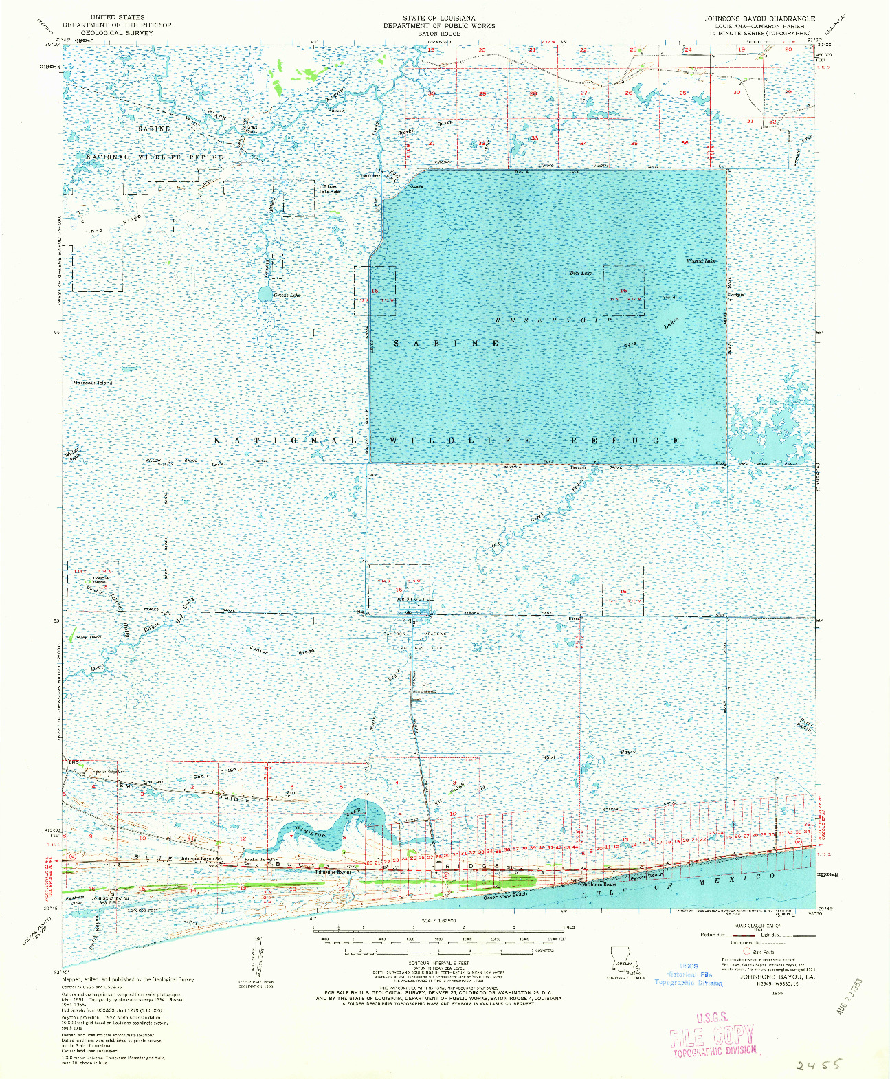 USGS 1:62500-SCALE QUADRANGLE FOR JOHNSONS BAYOU, LA 1955