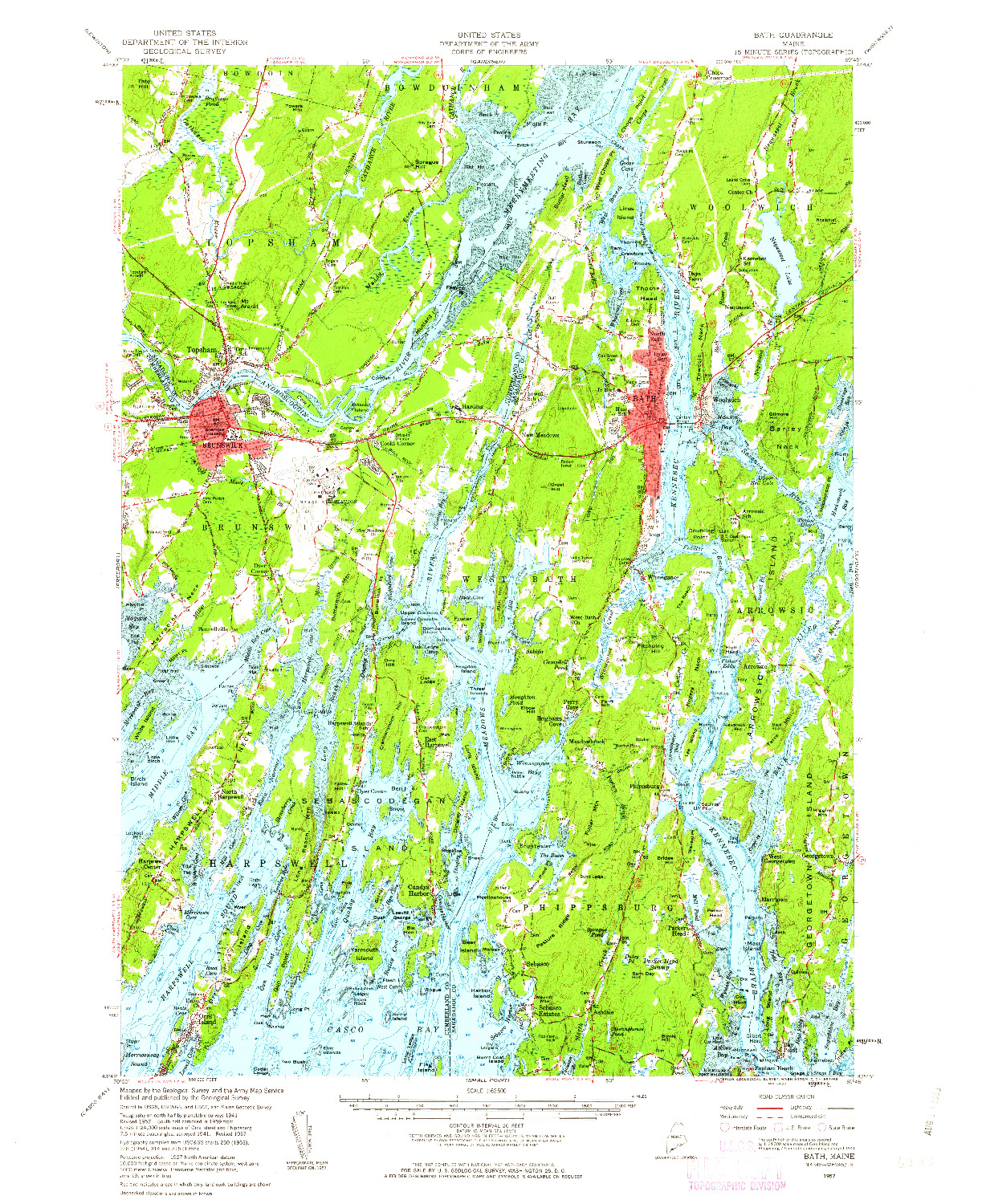 USGS 1:62500-SCALE QUADRANGLE FOR BATH, ME 1957