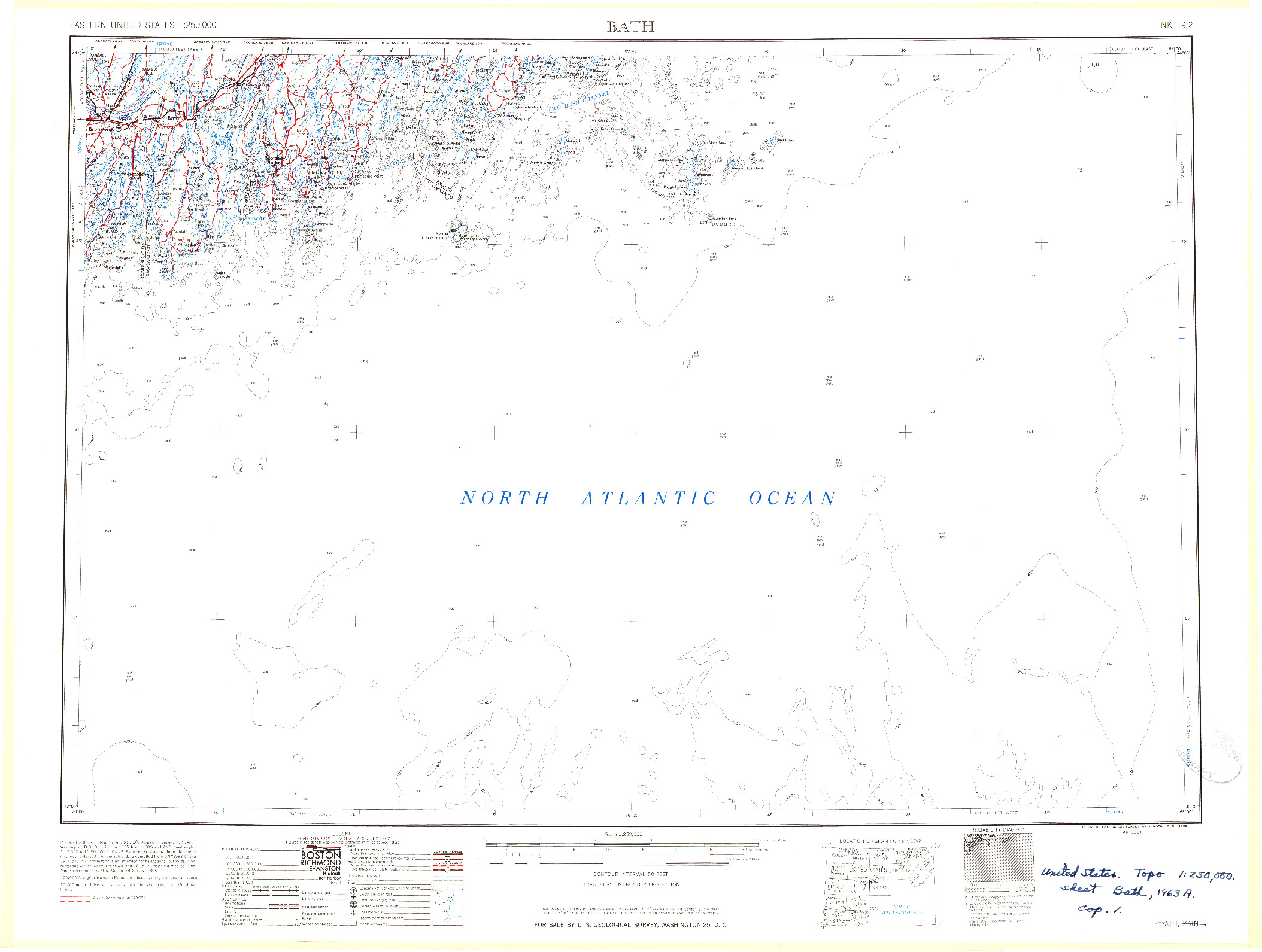 USGS 1:250000-SCALE QUADRANGLE FOR BATH, ME 1963