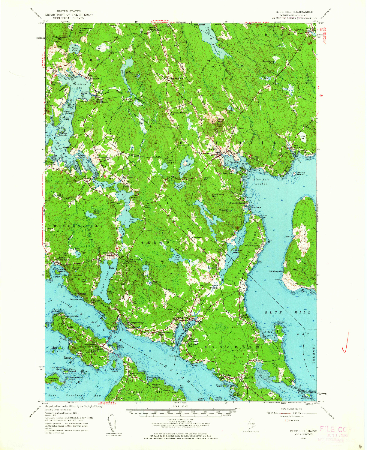 USGS 1:62500-SCALE QUADRANGLE FOR BLUE HILL, ME 1957