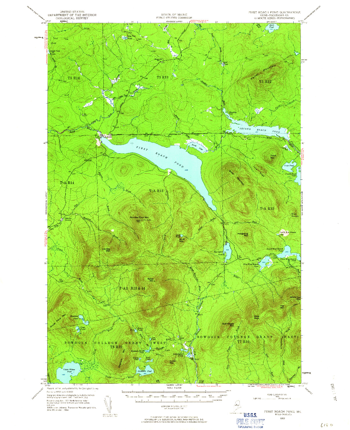 USGS 1:62500-SCALE QUADRANGLE FOR FIRST ROACH POND, ME 1952