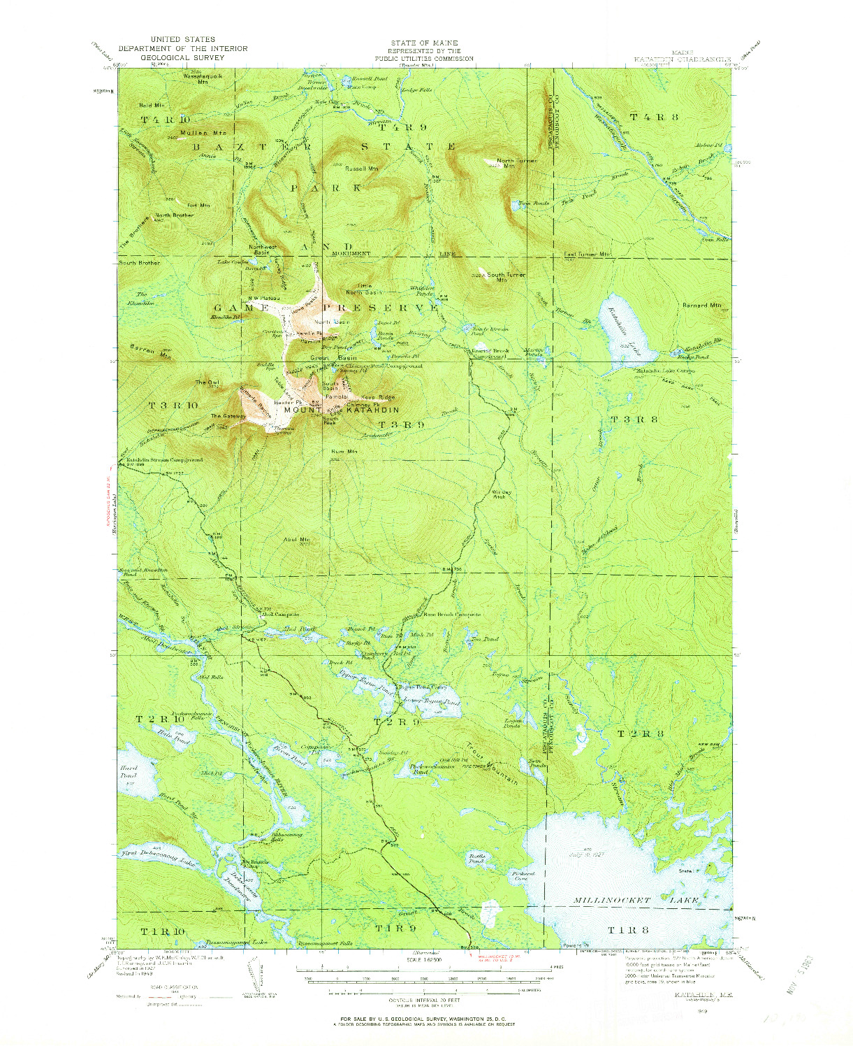 USGS 1:62500-SCALE QUADRANGLE FOR KATAHDIN, ME 1949