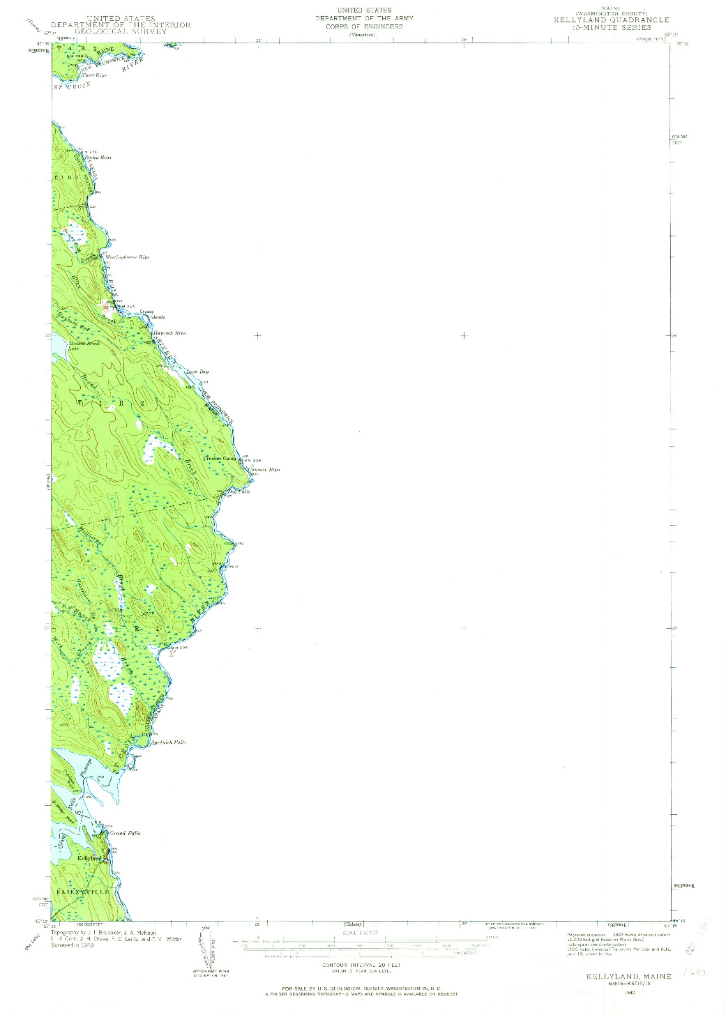 USGS 1:62500-SCALE QUADRANGLE FOR KELLYLAND, ME 1940