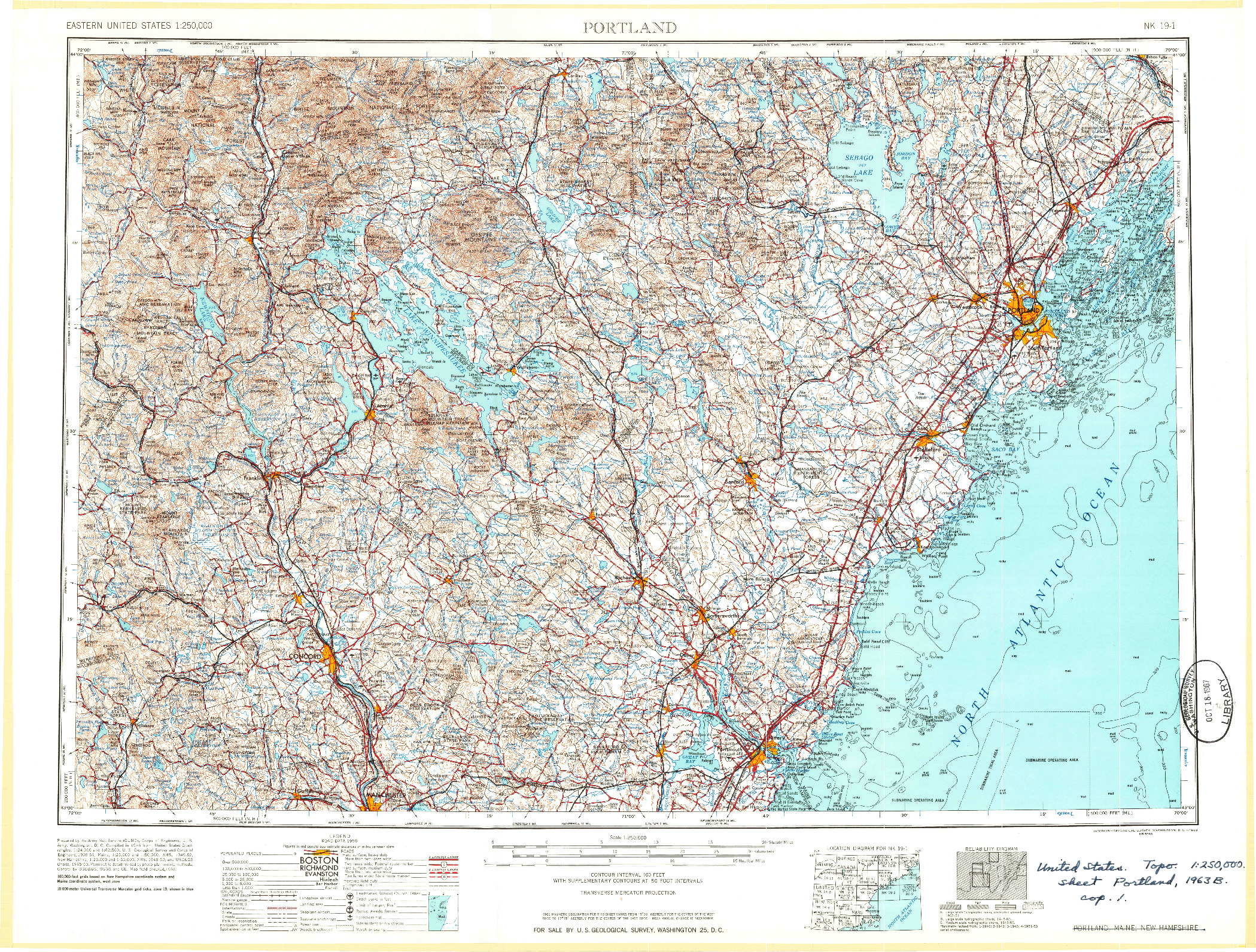 USGS 1:250000-SCALE QUADRANGLE FOR PORTLAND, ME 1963