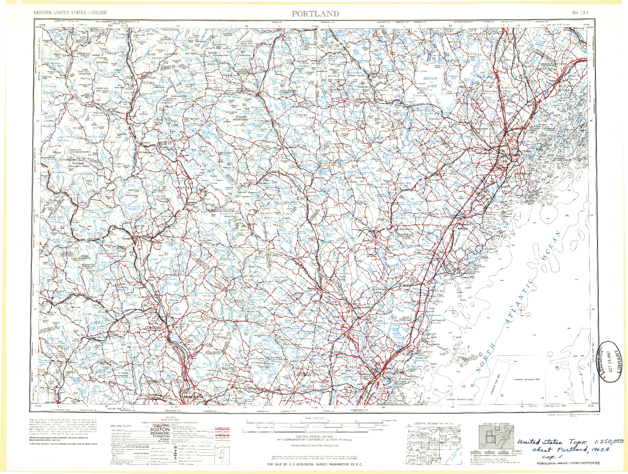 USGS 1:250000-SCALE QUADRANGLE FOR PORTLAND, ME 1963