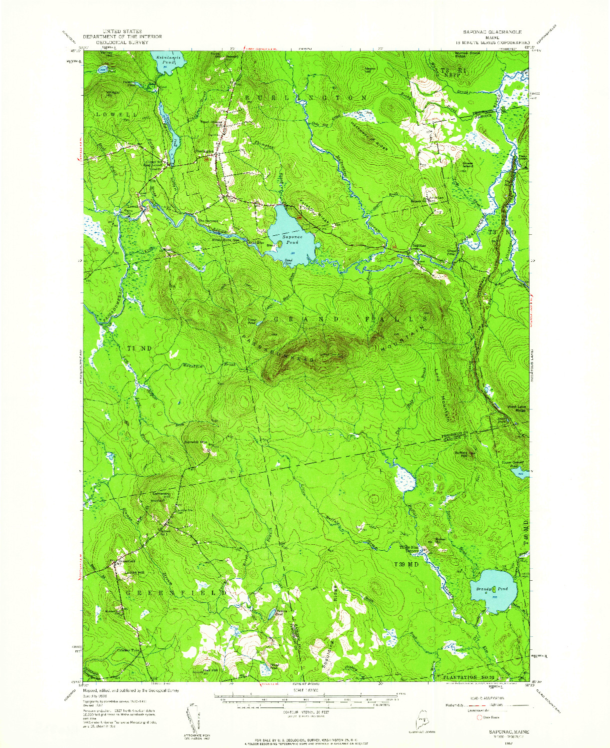 USGS 1:62500-SCALE QUADRANGLE FOR SAPONAC, ME 1957