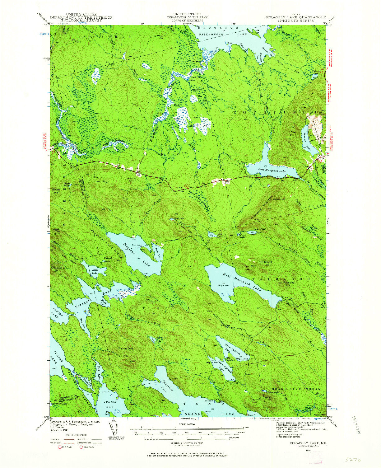 USGS 1:62500-SCALE QUADRANGLE FOR SCRAGGLY LAKE, ME 1941