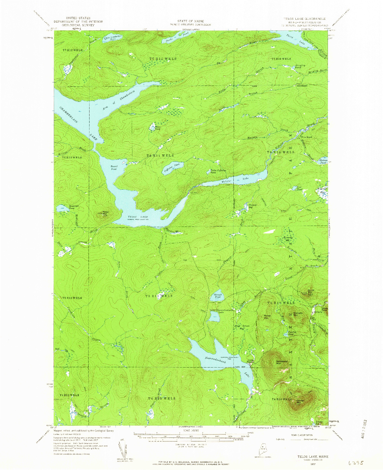 USGS 1:62500-SCALE QUADRANGLE FOR TELOS LAKE, ME 1957