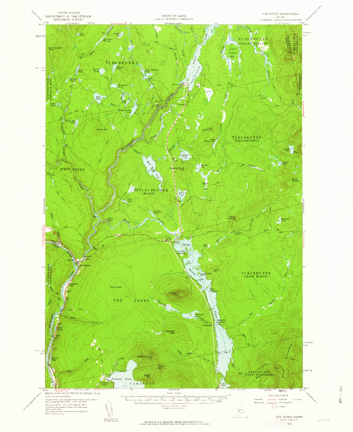 USGS 1:62500-SCALE QUADRANGLE FOR THE FORKS, ME 1956