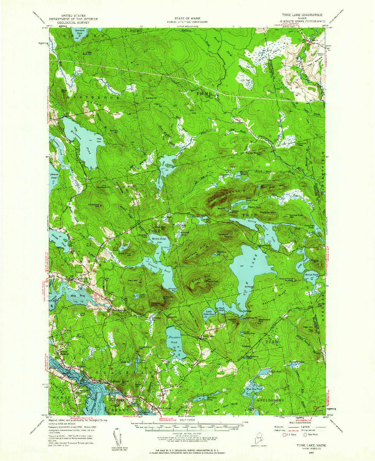 USGS 1:62500-SCALE QUADRANGLE FOR TUNK LAKE, ME 1957