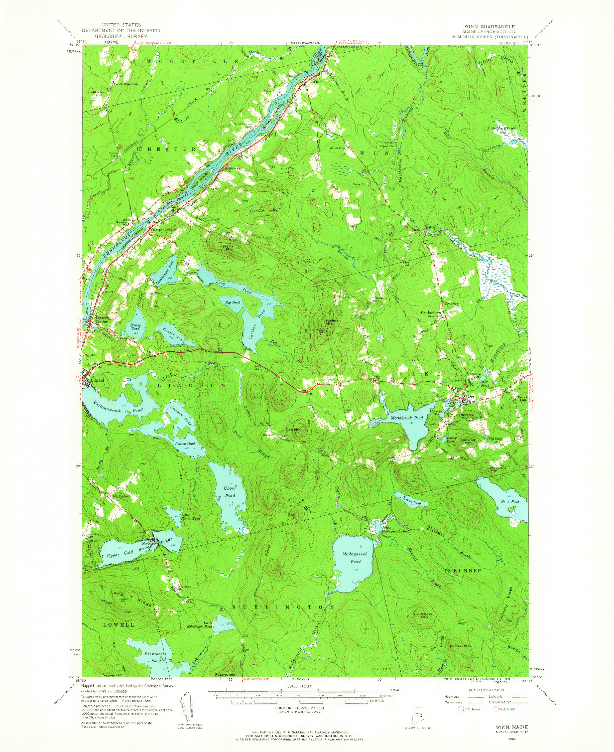 USGS 1:62500-SCALE QUADRANGLE FOR WINN, ME 1960