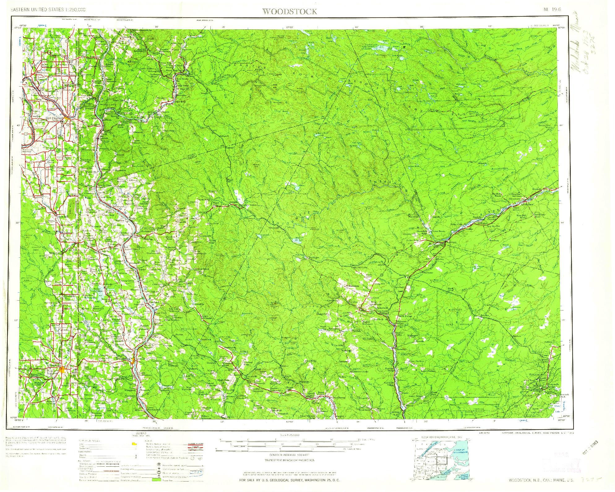 USGS 1:250000-SCALE QUADRANGLE FOR WOODSTOCK, ME 1963