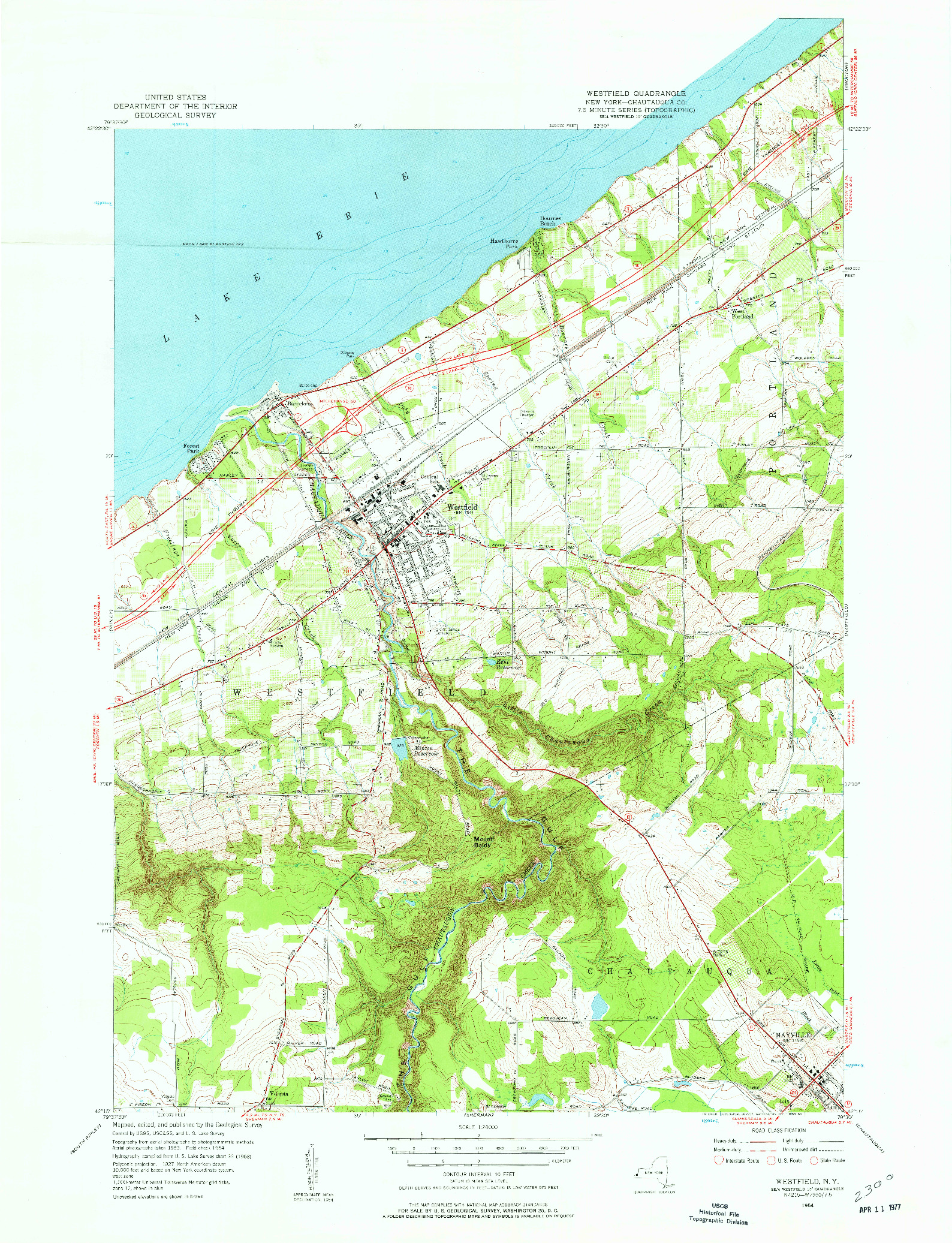 USGS 1:24000-SCALE QUADRANGLE FOR WESTFIELD, NY 1954